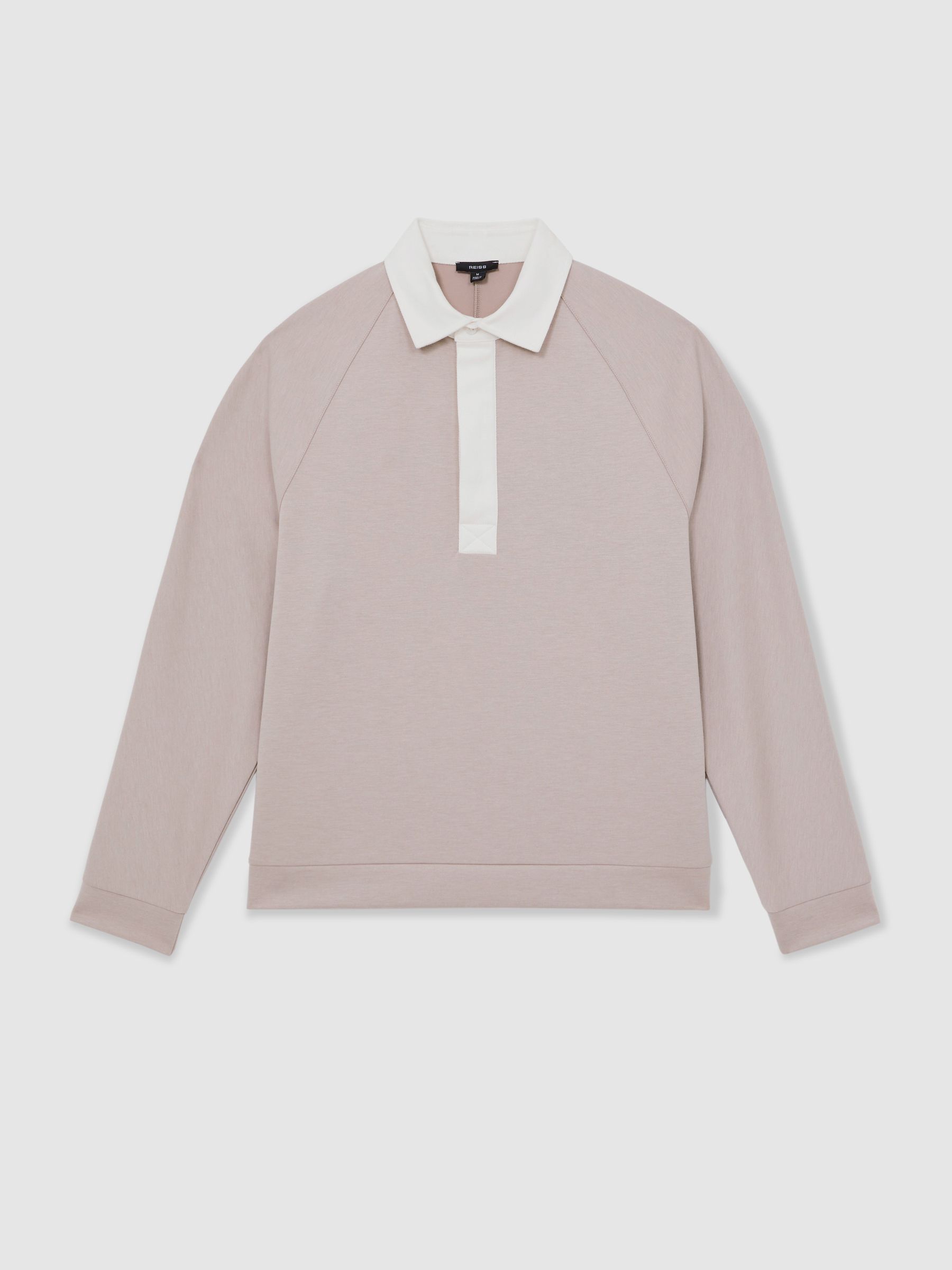Colour Block Rugby Shirt in Oatmeal/White - Image 2 of 6