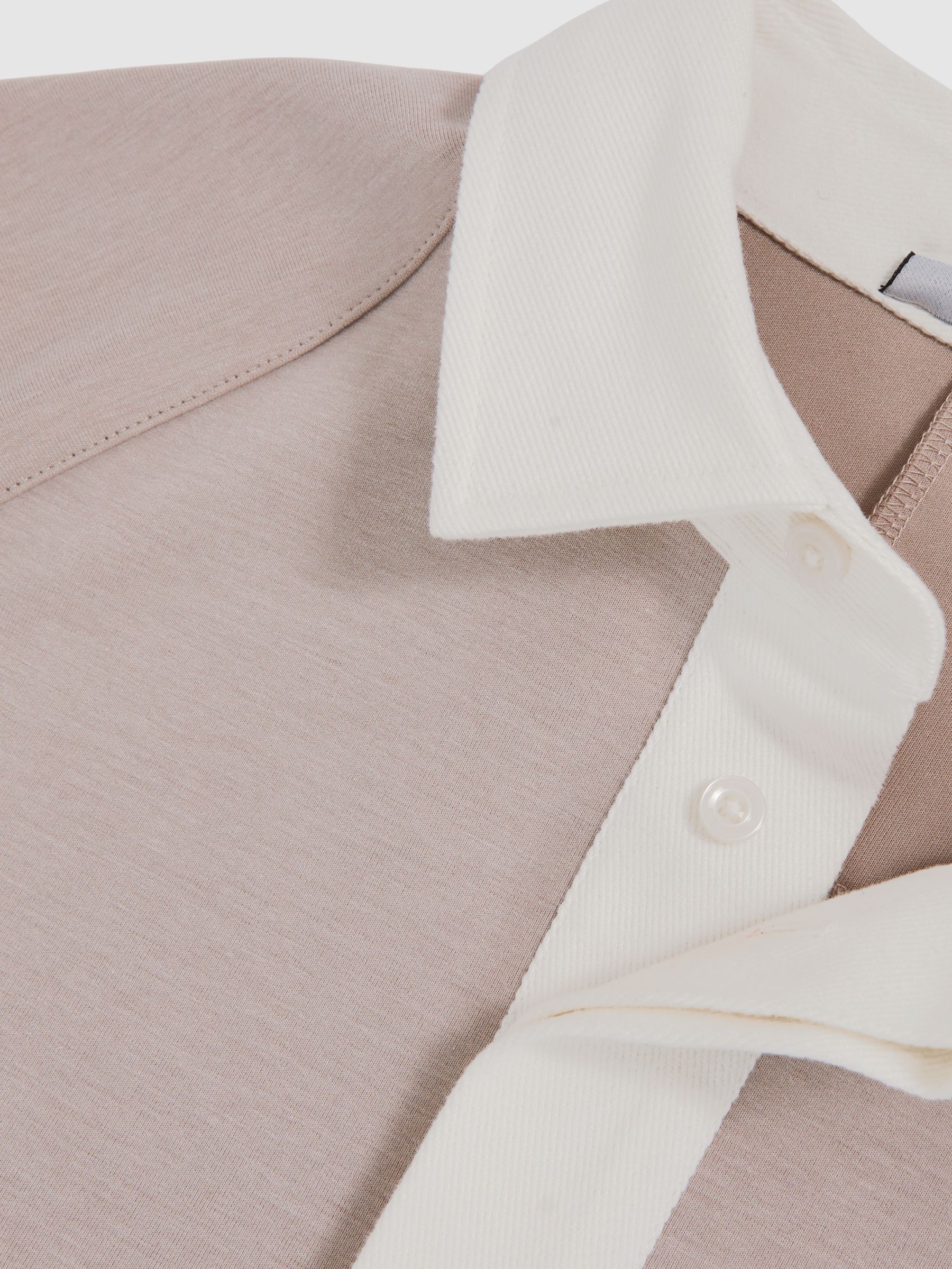 Colour Block Rugby Shirt in Oatmeal/White - Image 6 of 6