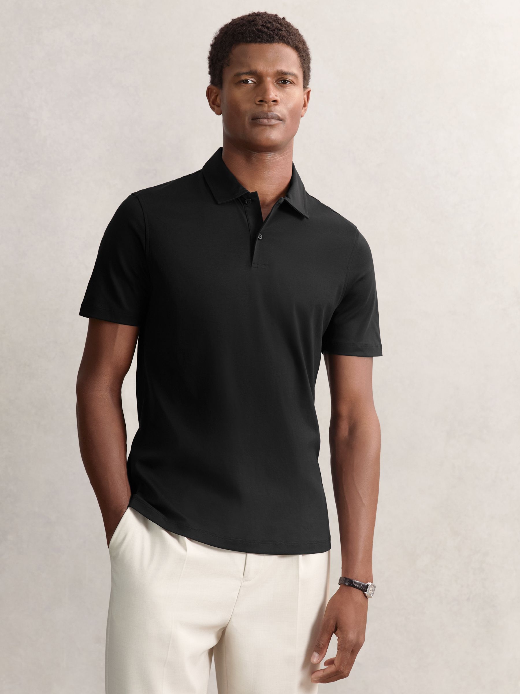 Air-Water Cotton Polo Shirt in Black - Image 3 of 6