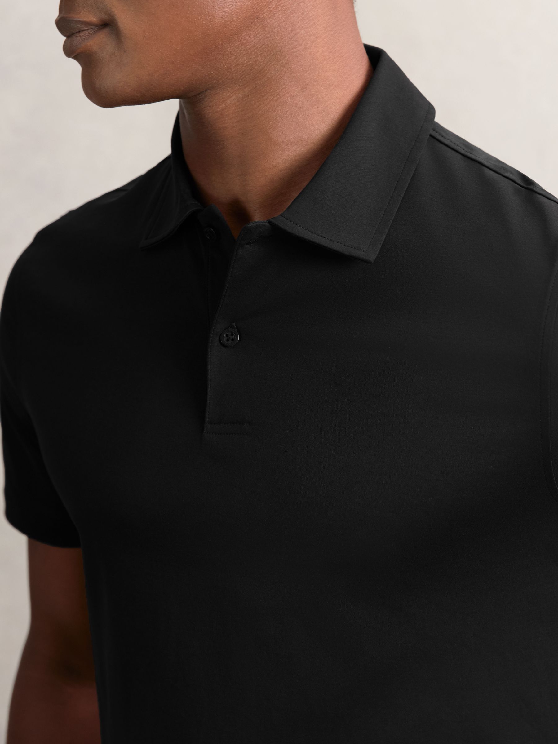 Air-Water Cotton Polo Shirt in Black - Image 4 of 6