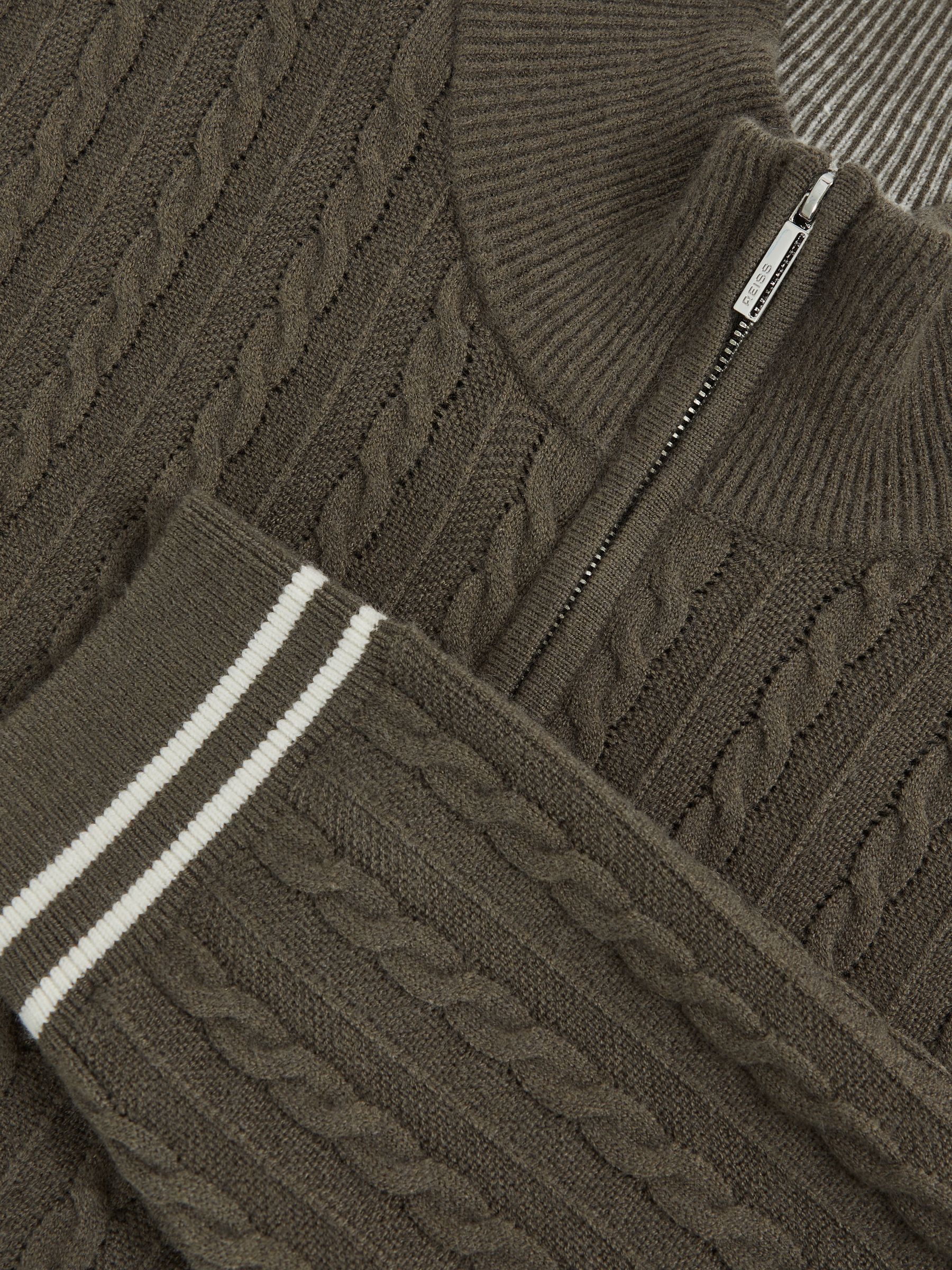 Reiss Half-Zip Cable Knit Jumper With Wool in Khaki Green | REISS