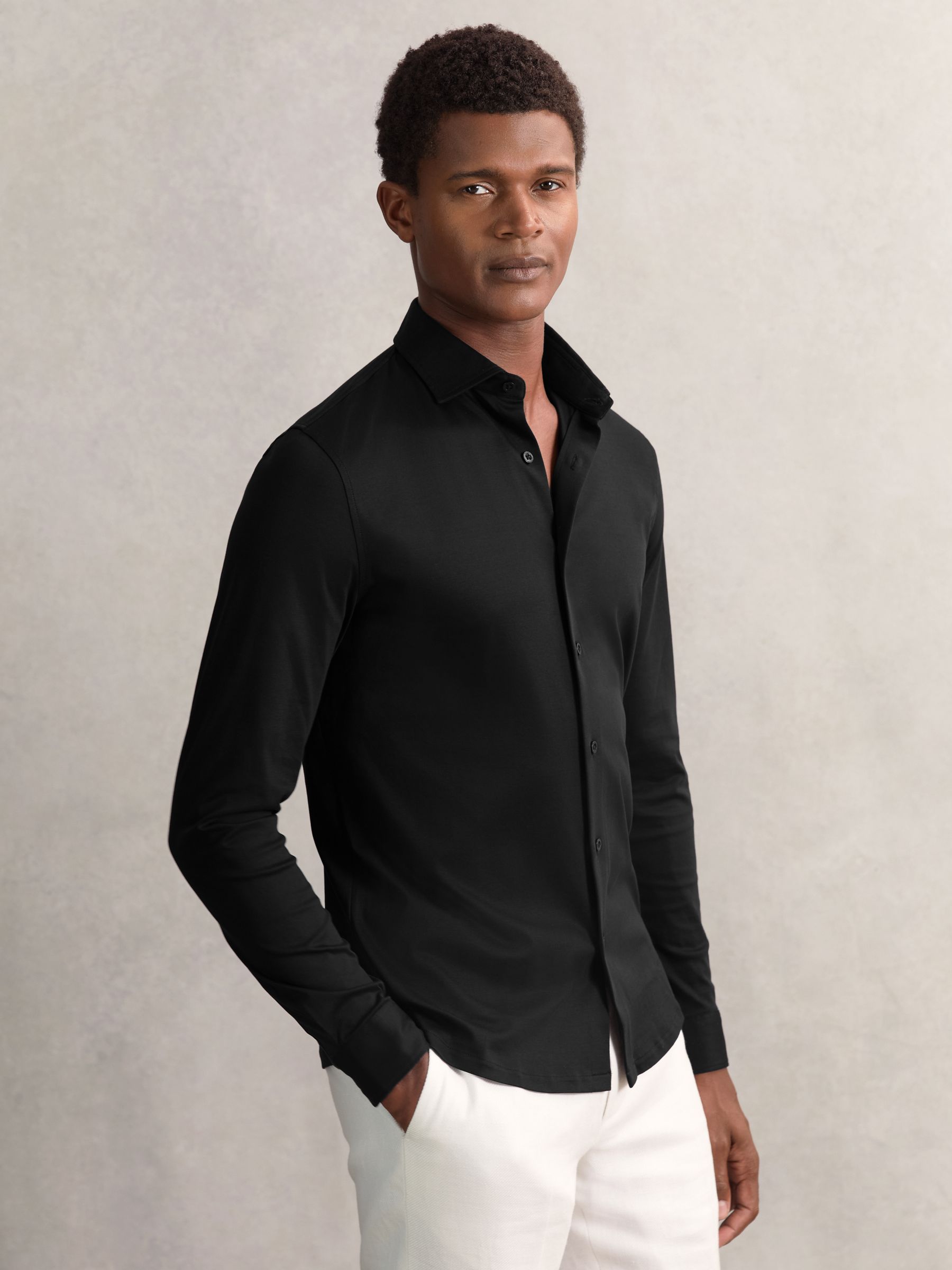 Air-Water Cotton Button-Through Shirt in Black - Image 3 of 7