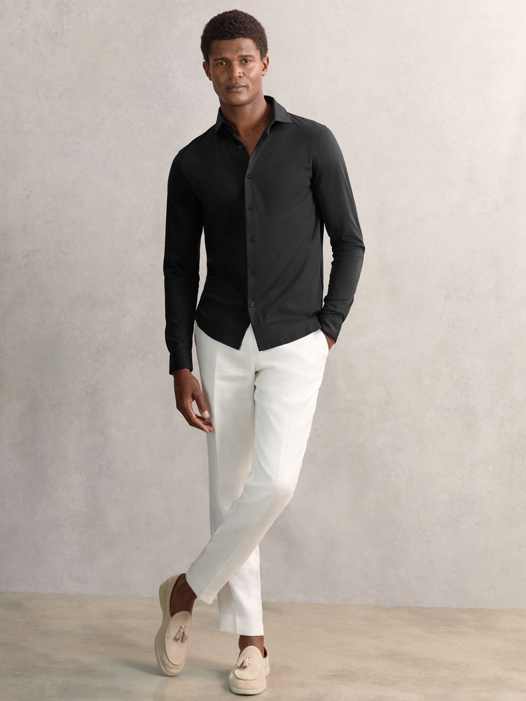 Air-Water Cotton Button-Through Shirt in Black - Image 4 of 7