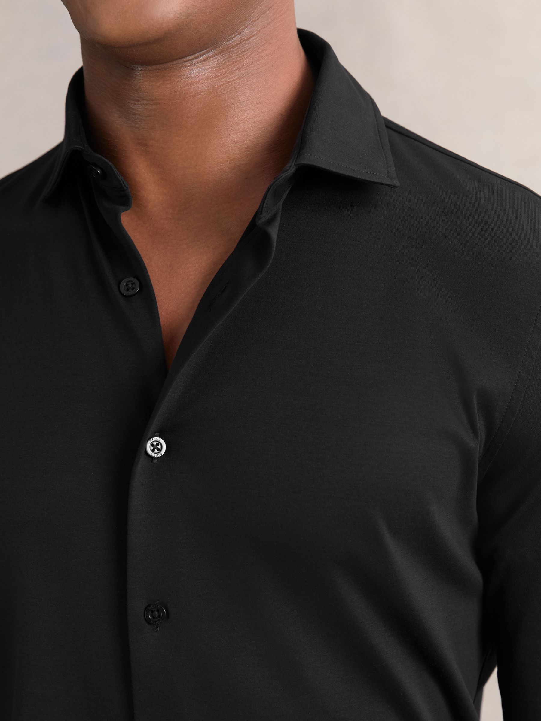 Air-Water Cotton Button-Through Shirt in Black - Image 5 of 7