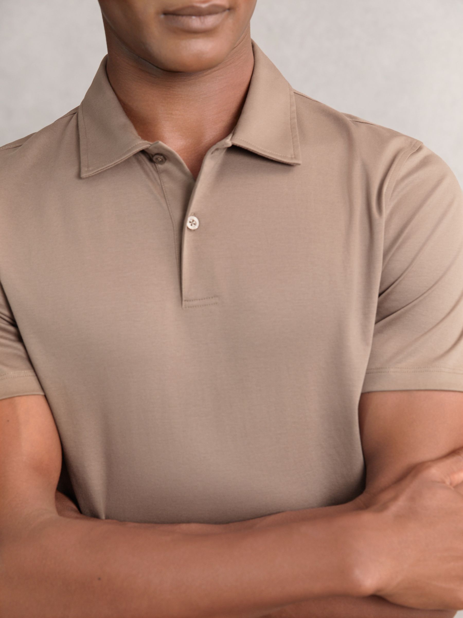 Air-Water Cotton Polo Shirt in Taupe Brown - Image 3 of 5