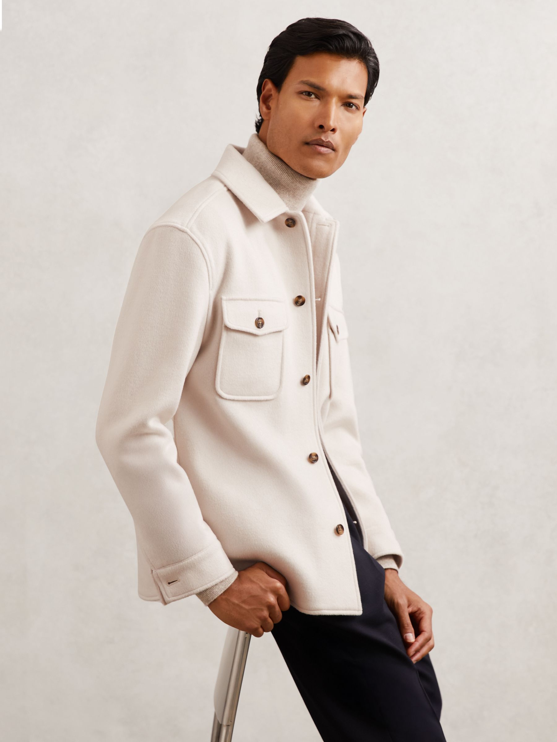Wool-Blend Twin-Pocket Overshirt in Off White - image 5