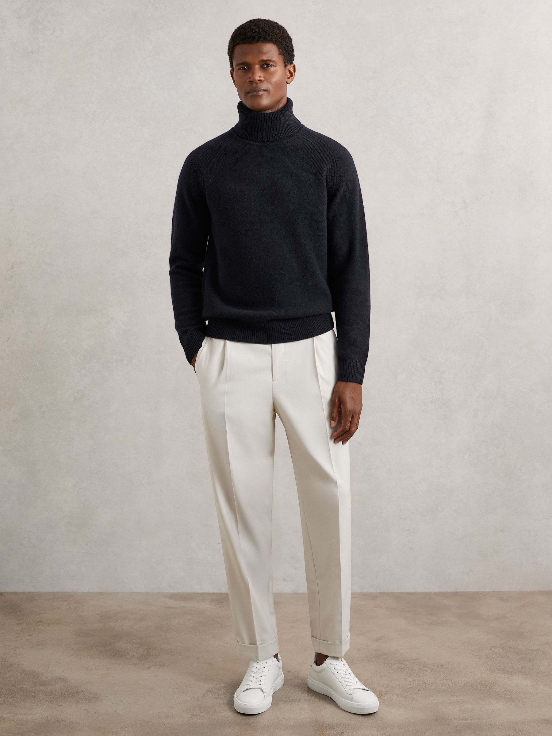 Wool-Cashmere Roll-Neck Jumper in Navy - Image 4 of 6