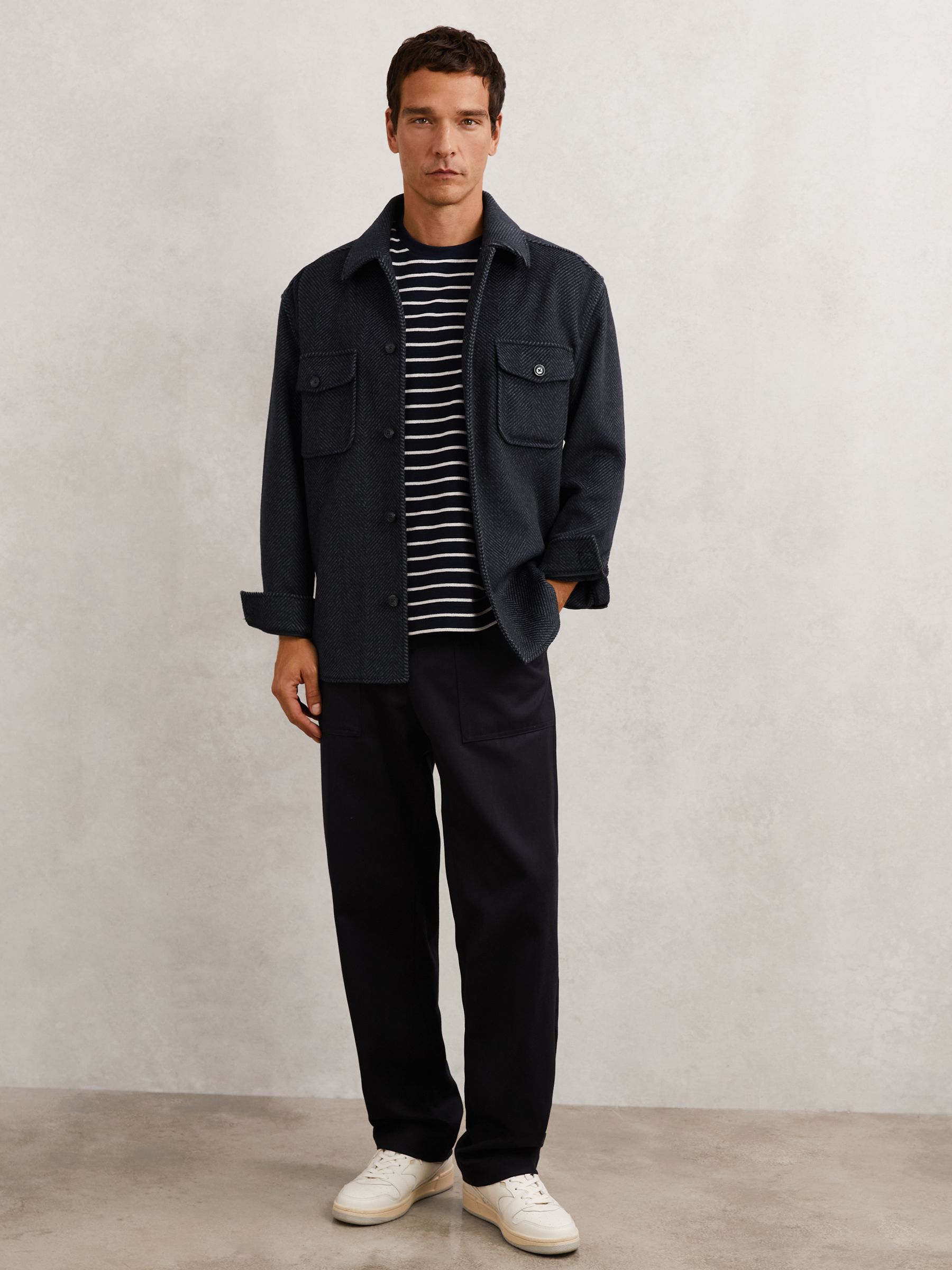 Wool-Blend Herringbone Overshirt in Navy - image 5