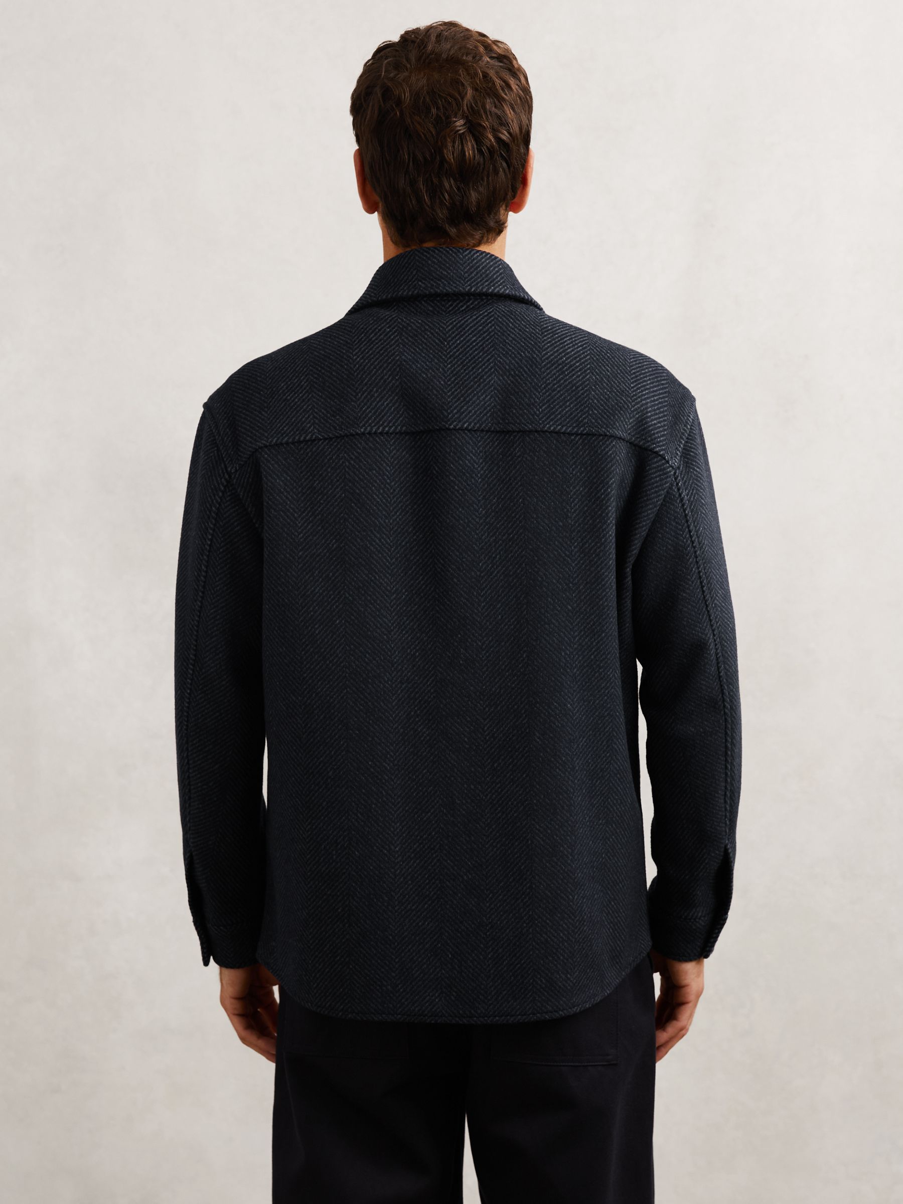 Wool-Blend Herringbone Overshirt in Navy - image 4