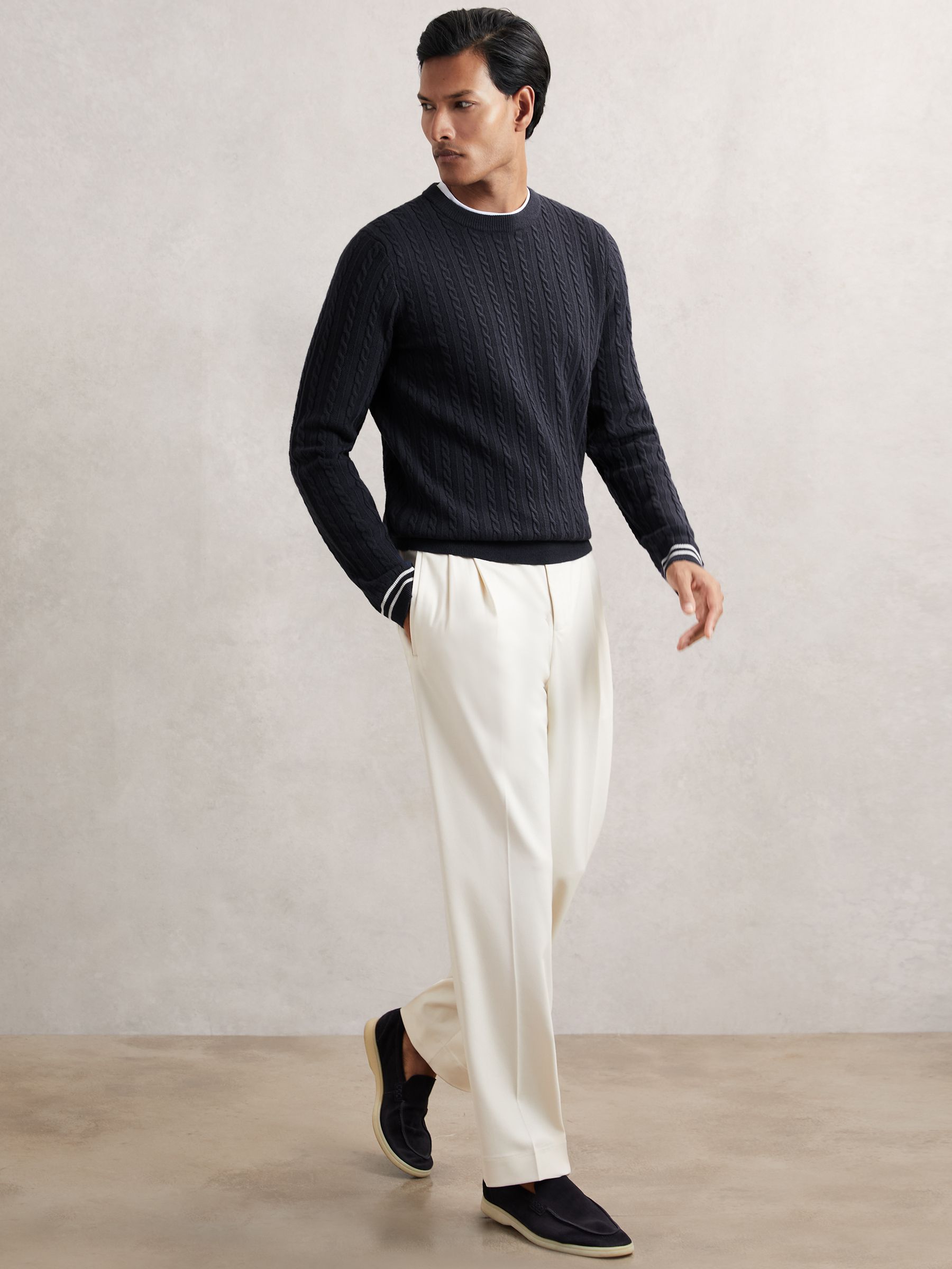 Cable-Knit Jumper With Wool in Midnight Navy - Image 4 of 6