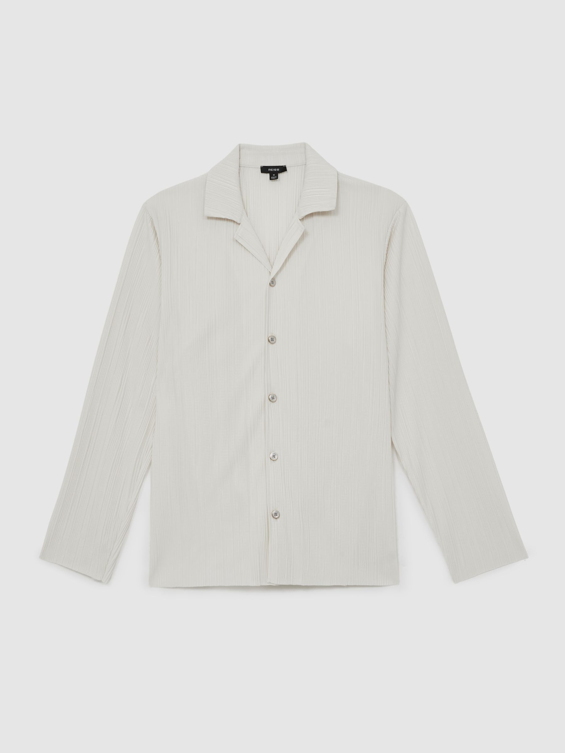 Plissé Cuban-Collar Long-Sleeve Shirt in Off White - Image 2 of 6