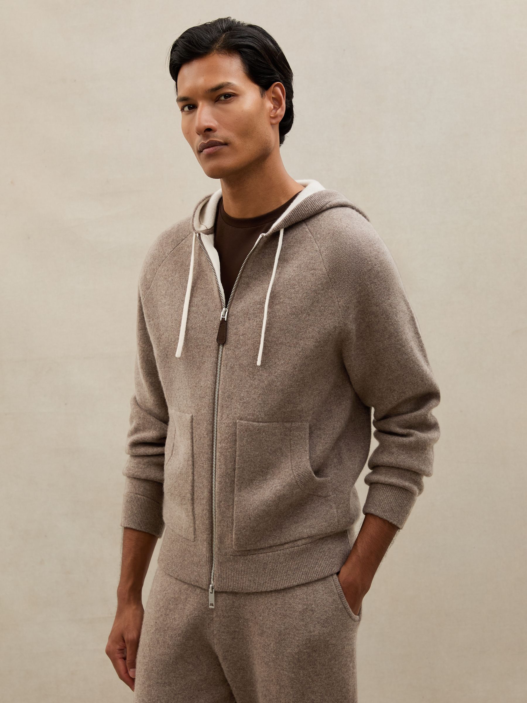 Atelier Cashmere-Blend Zip Hoodie in Mouse Brown Melange - Image 1 of 7
