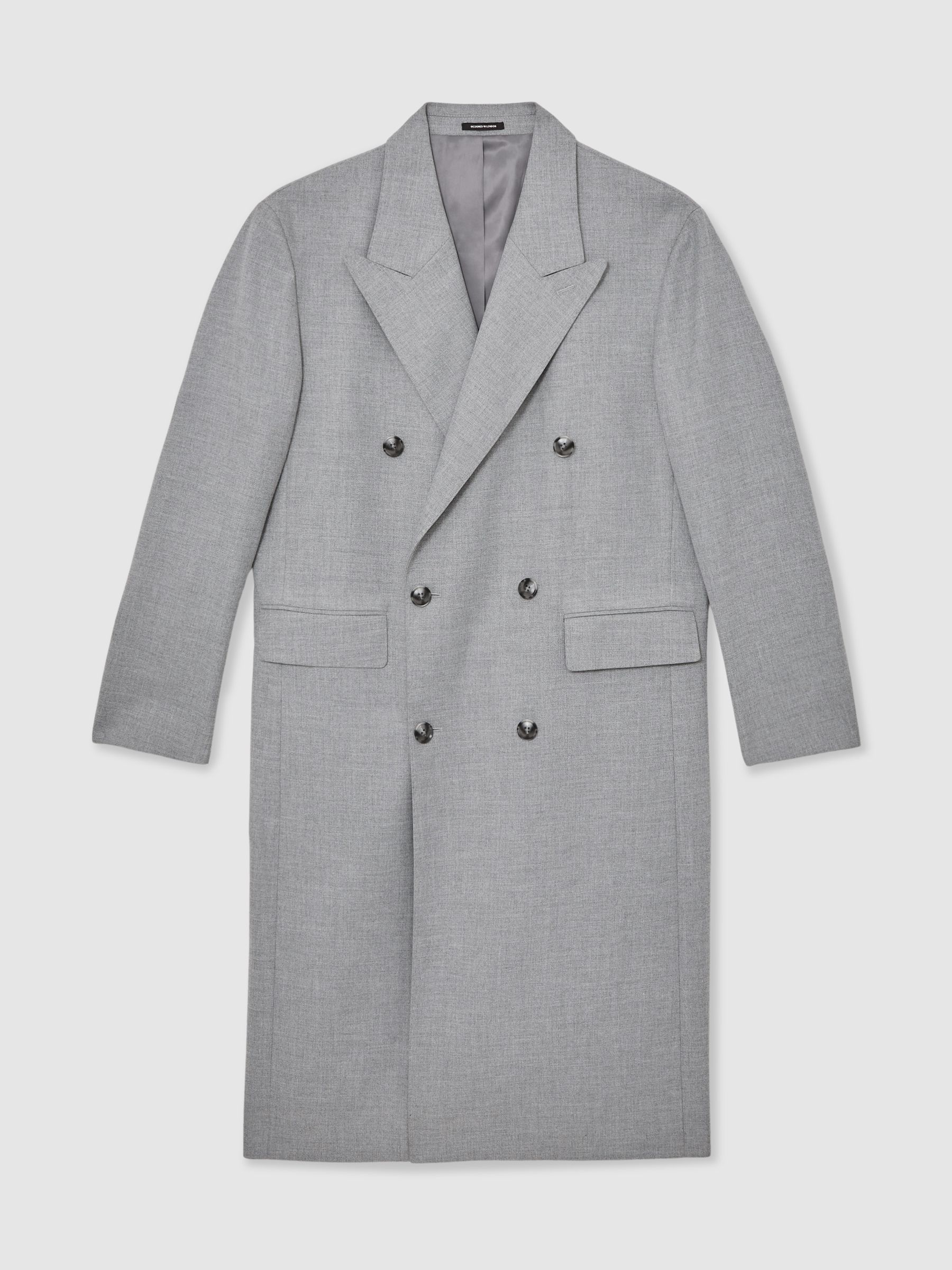 Double-Breasted Relaxed-Fit Overcoat in Grey - Image 2 of 7