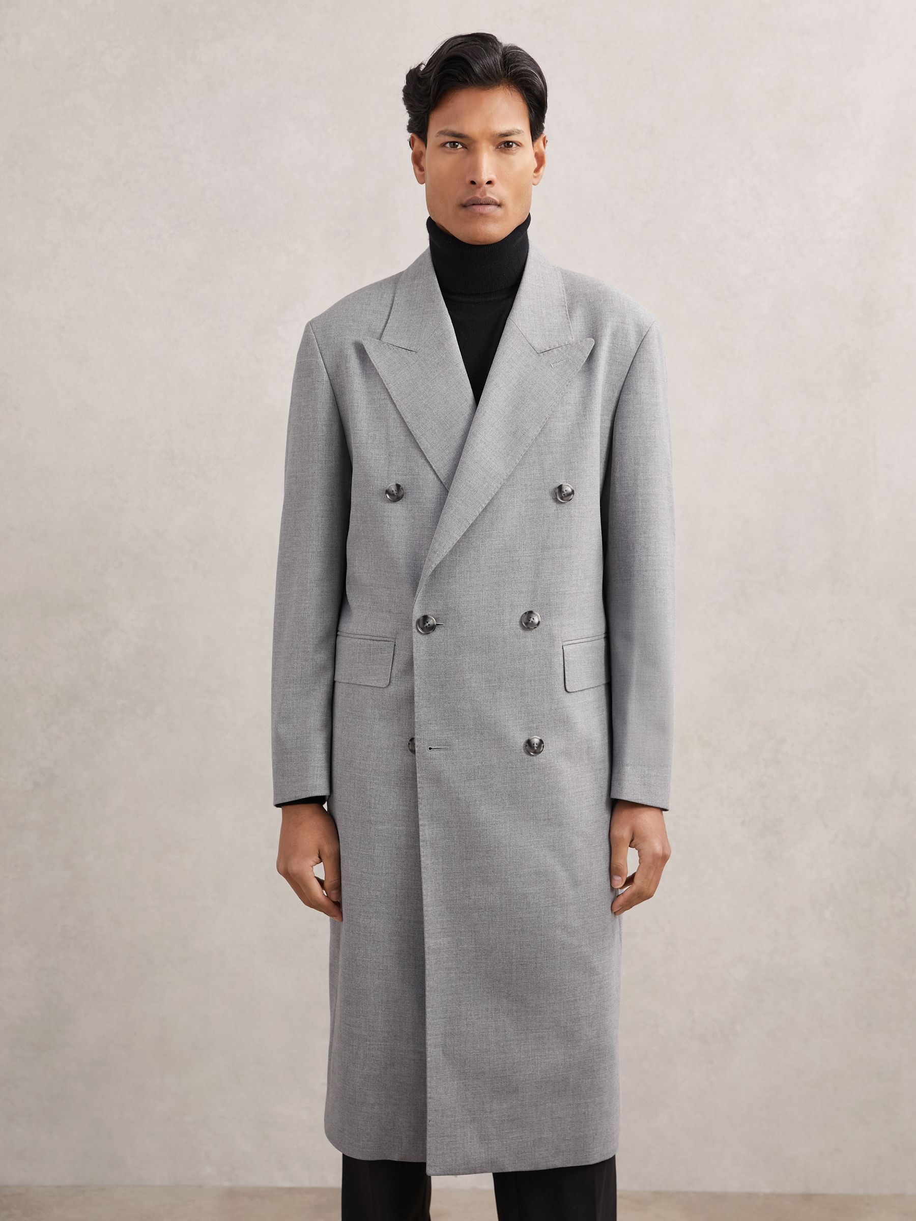 Double-Breasted Relaxed-Fit Overcoat in Grey - Image 3 of 7