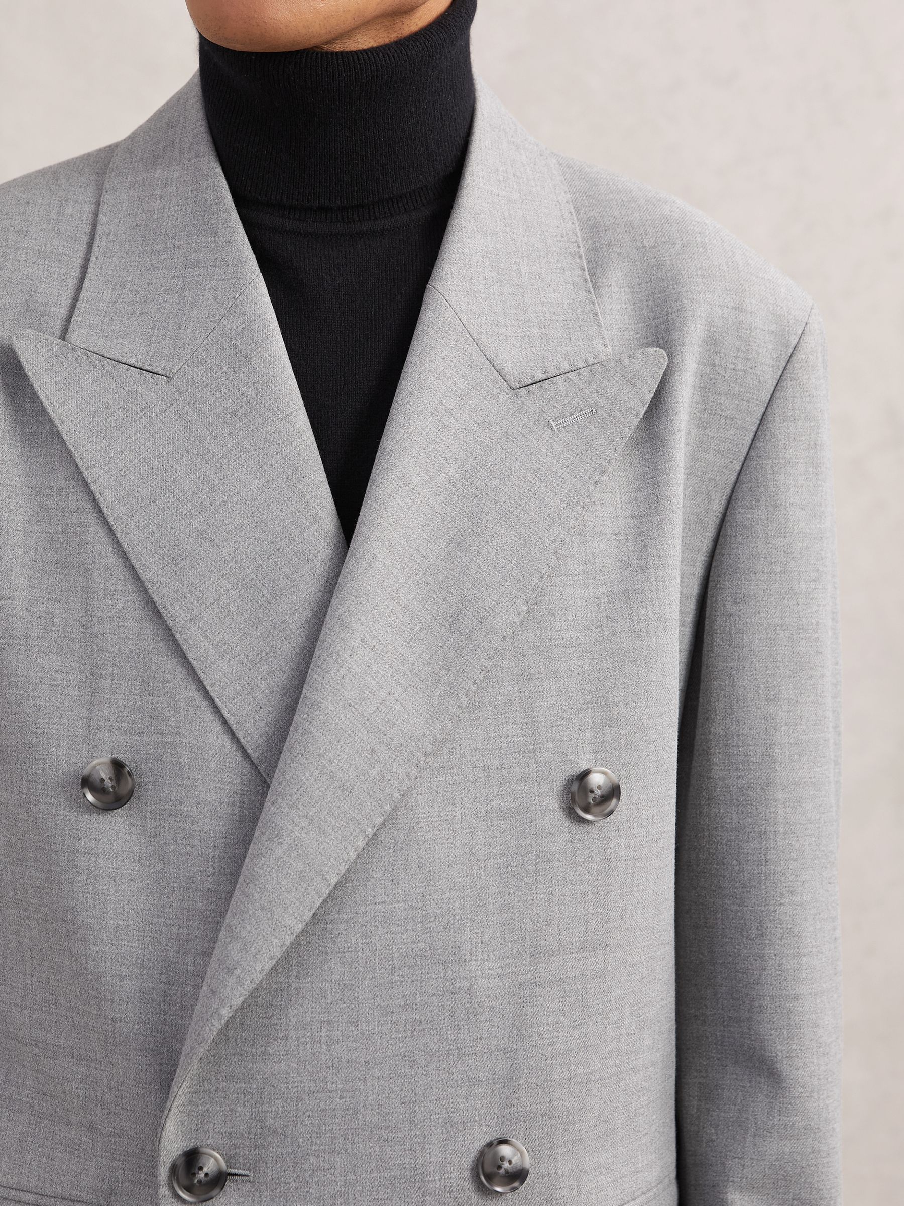 Double-Breasted Relaxed-Fit Overcoat in Grey - Image 5 of 7