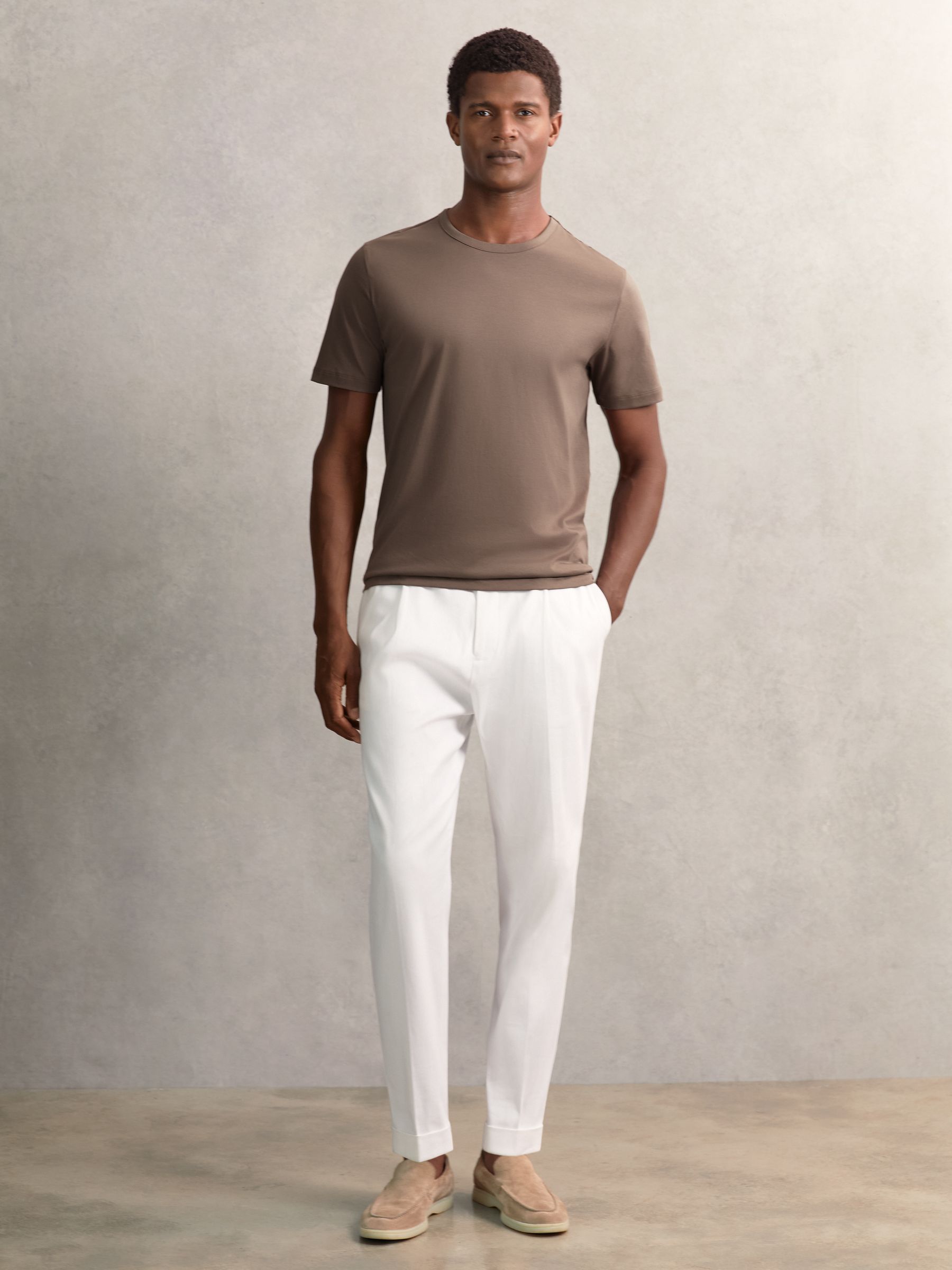 Airwater-Cotton Crew-Neck T-Shirt in Taupe Brown - Image 3 of 6