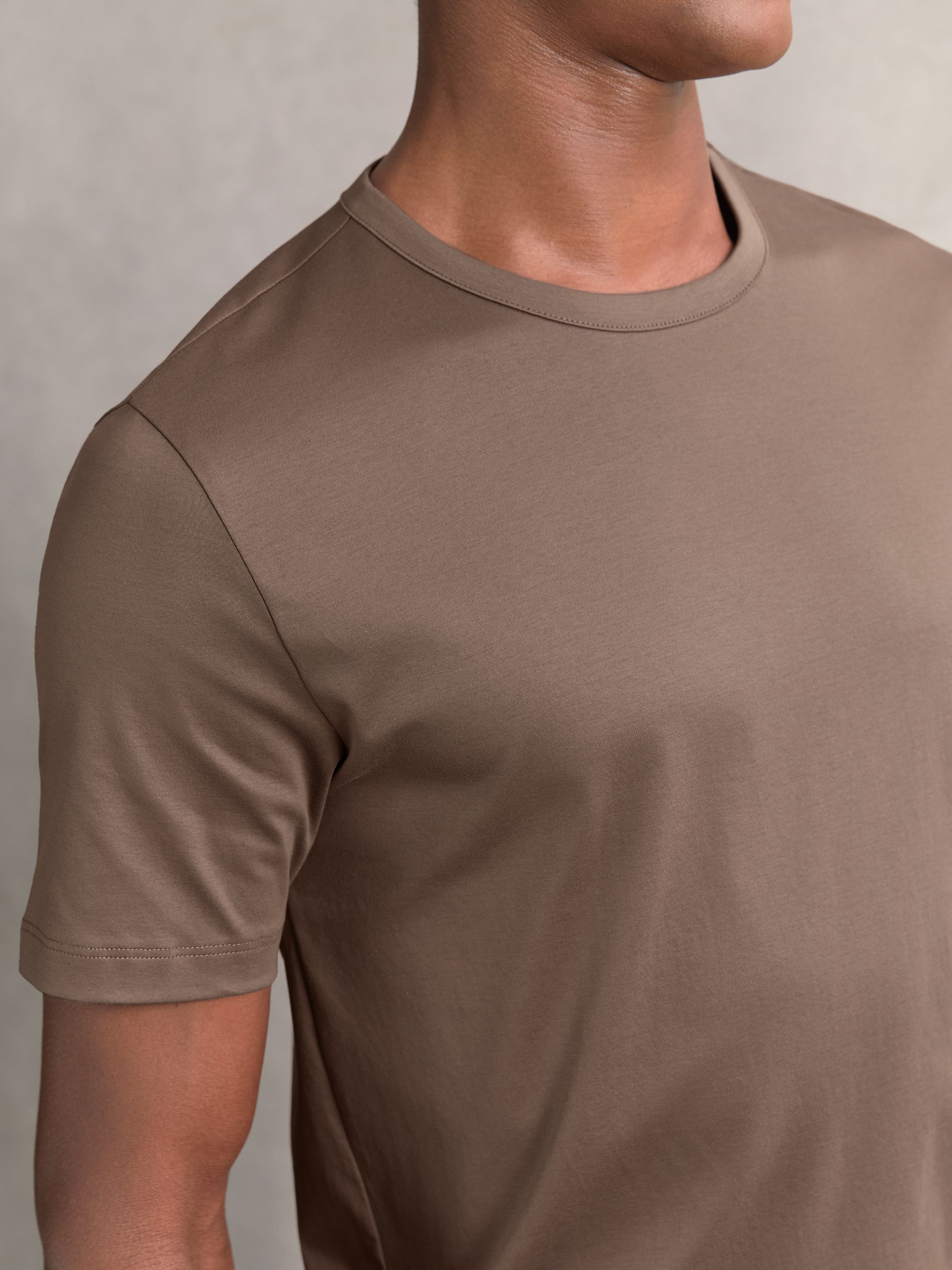 Airwater-Cotton Crew-Neck T-Shirt in Taupe Brown - Image 4 of 6