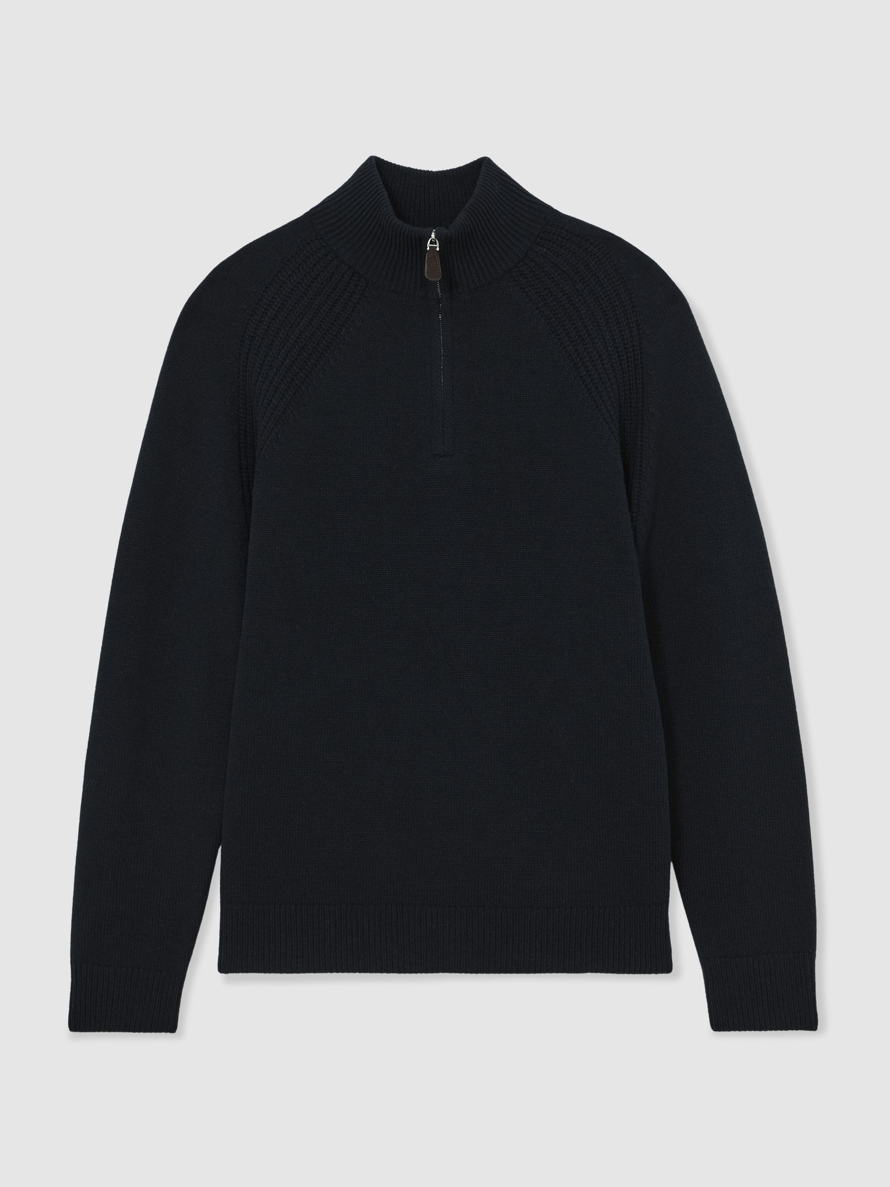 Reiss Wool And Cashmere Half-Zip Jumper in Navy | REISS