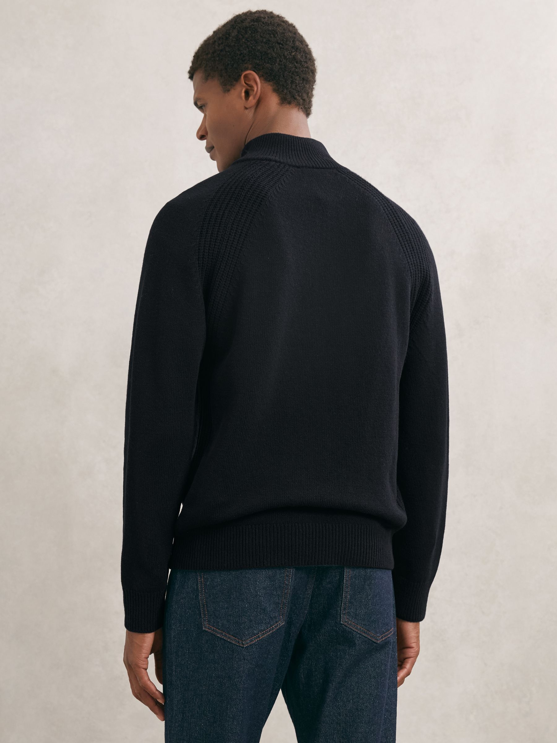 Reiss Wool And Cashmere Half-Zip Jumper in Navy | REISS