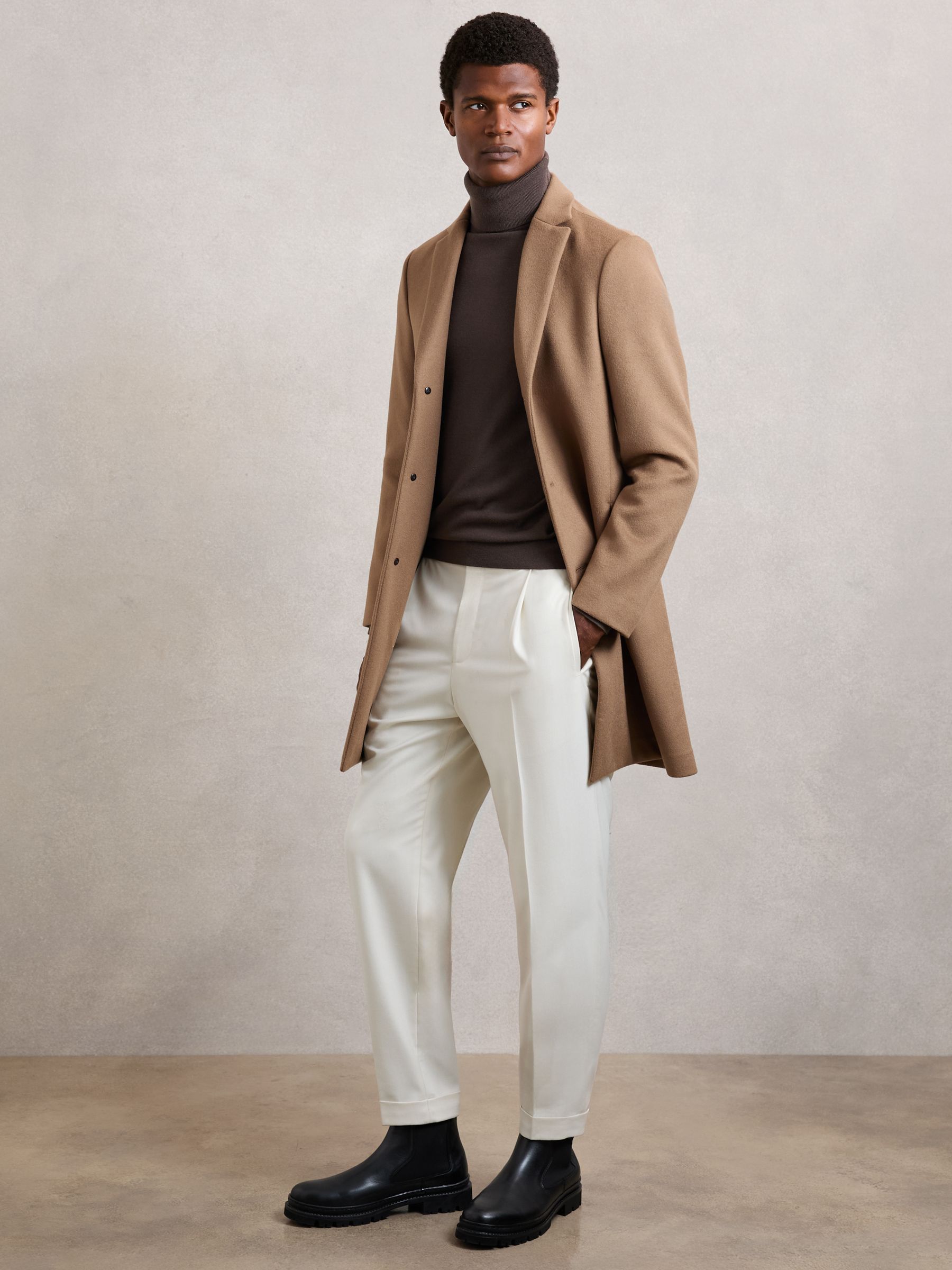 Wool-Blend Single-Breasted Overcoat in Light Brown - Image 1 of 7