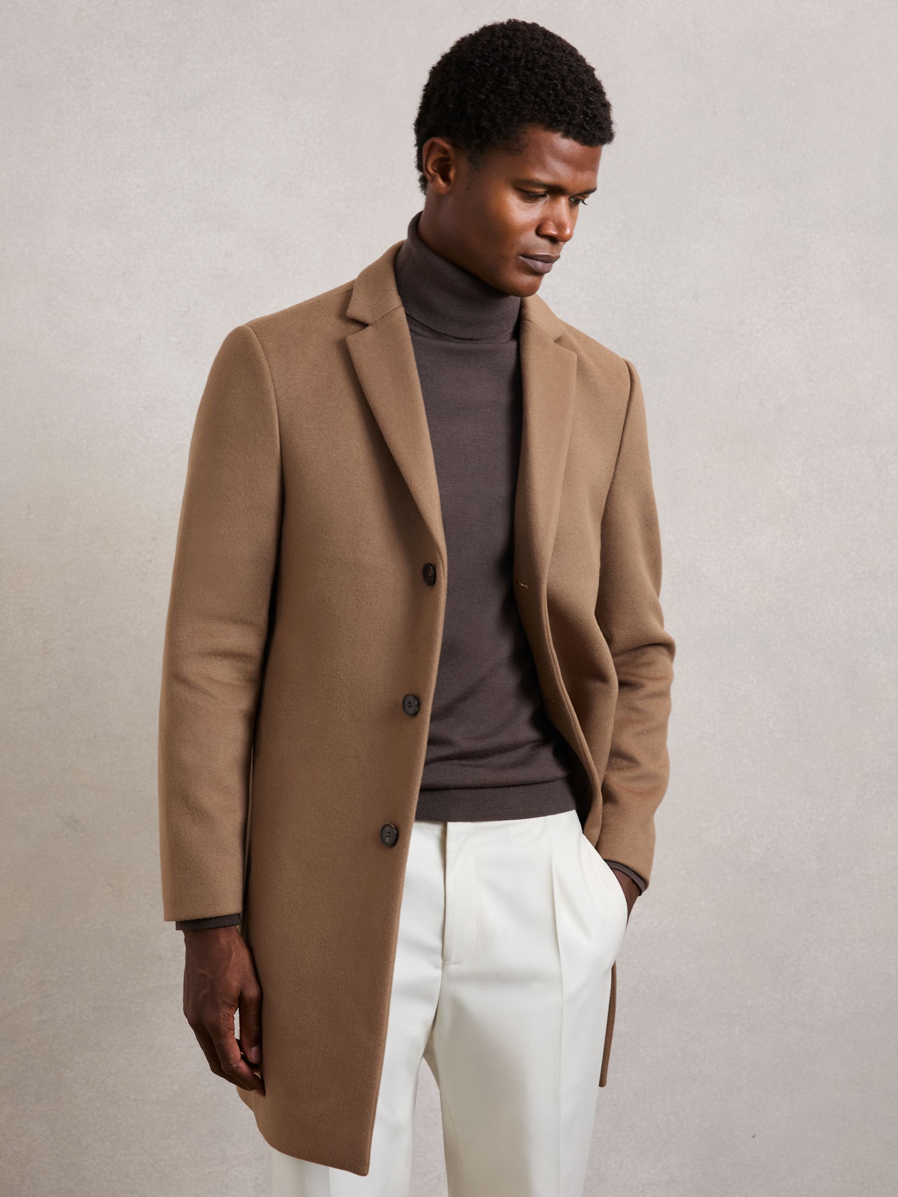 Wool-Blend Single-Breasted Overcoat in Light Brown - Image 3 of 7