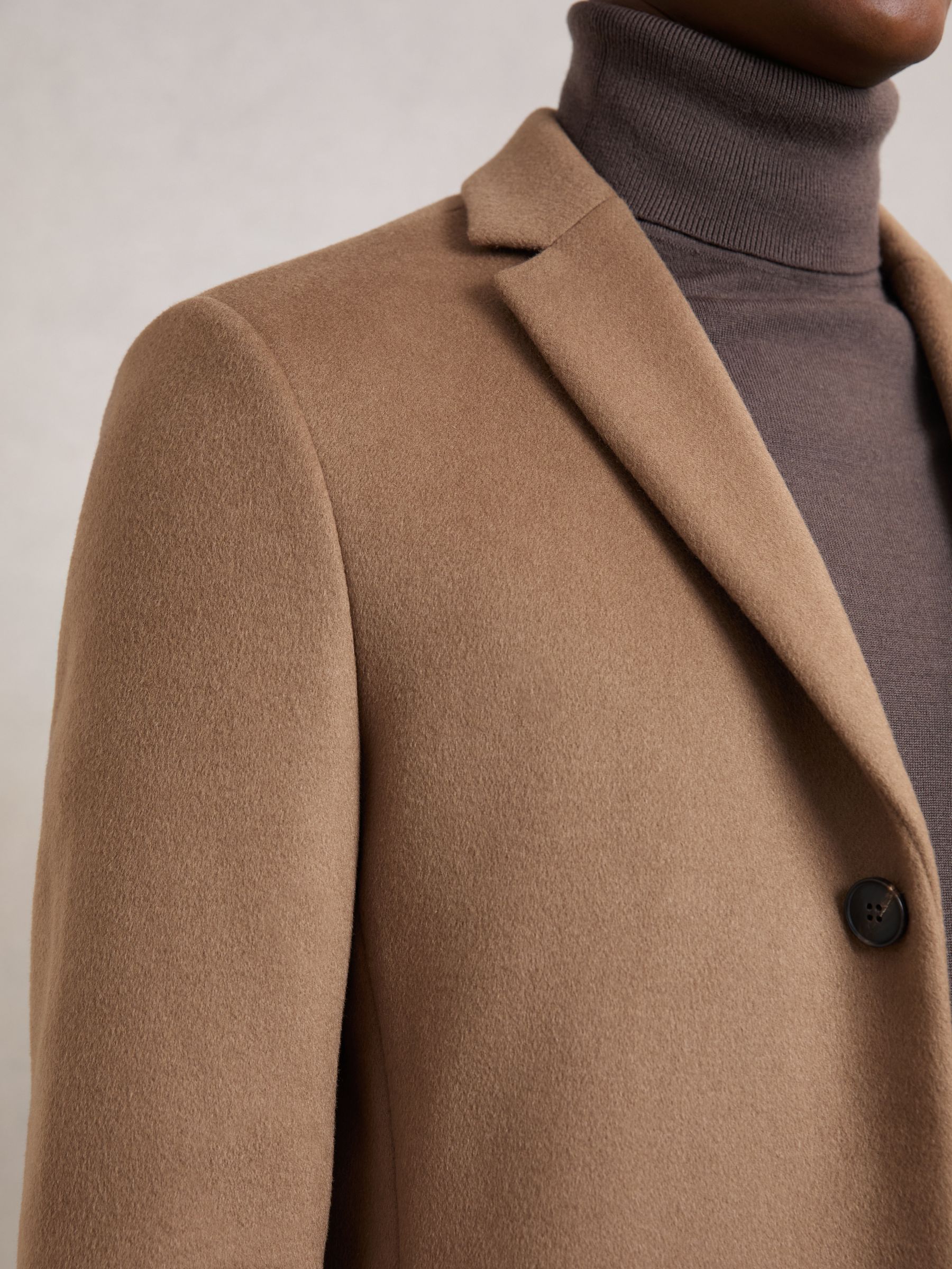 Wool-Blend Single-Breasted Overcoat in Light Brown - Image 4 of 7