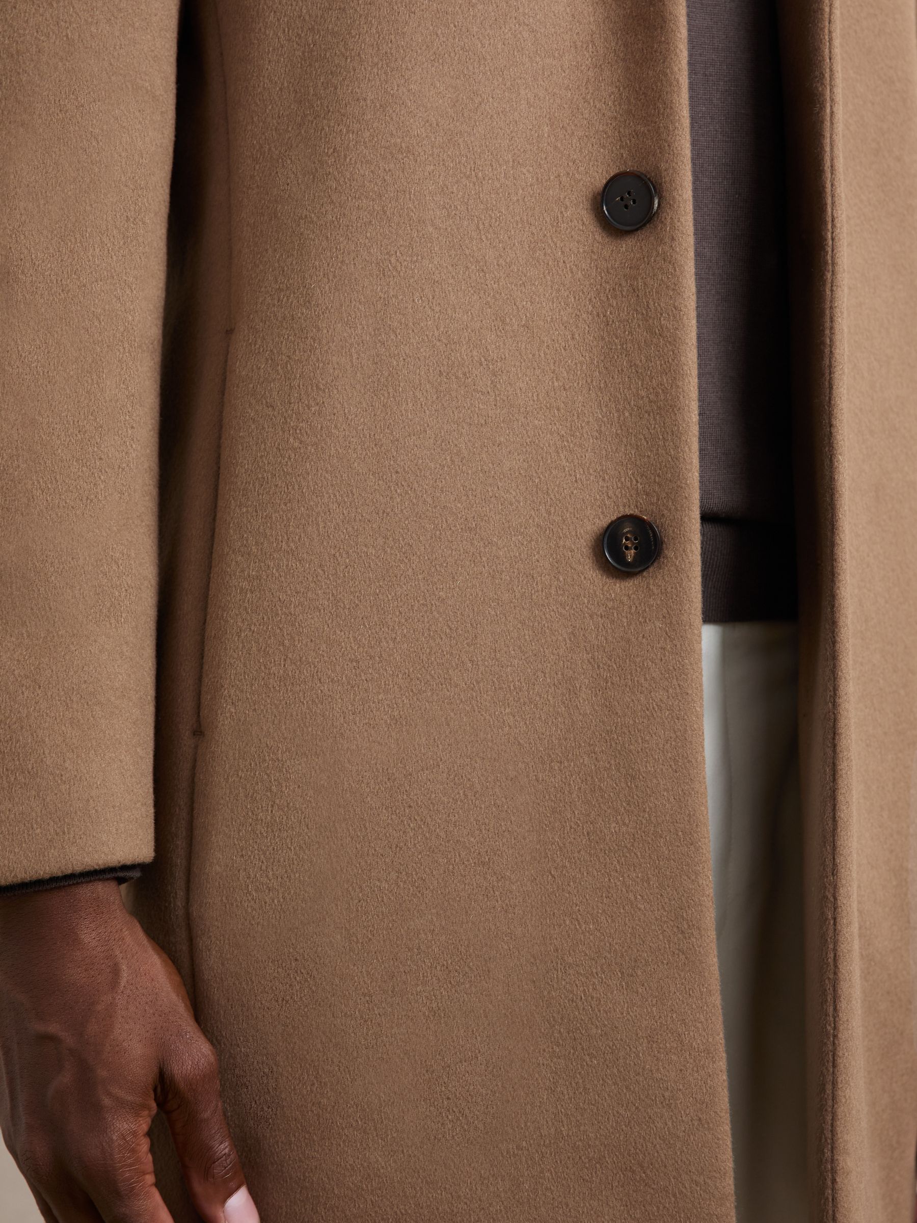 Wool-Blend Single-Breasted Overcoat in Light Brown - Image 5 of 7