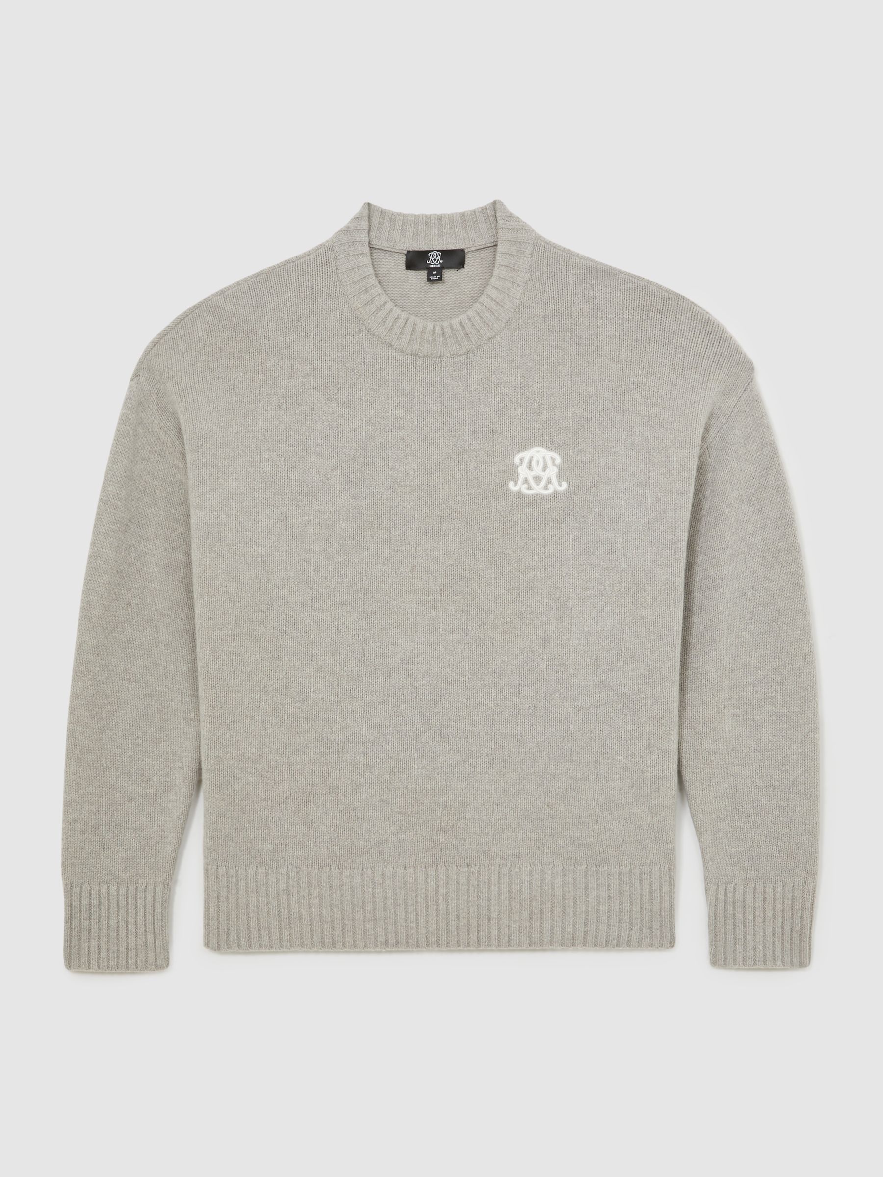 Monogram Embroidered Wool Jumper in Grey Melange - Image 2 of 7