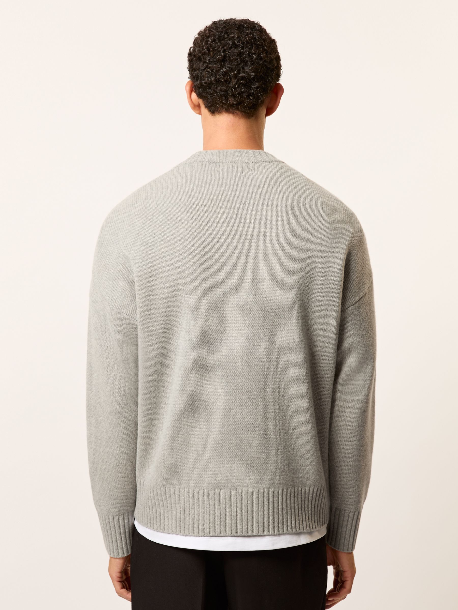 Monogram Embroidered Wool Jumper in Grey Melange - Image 5 of 7