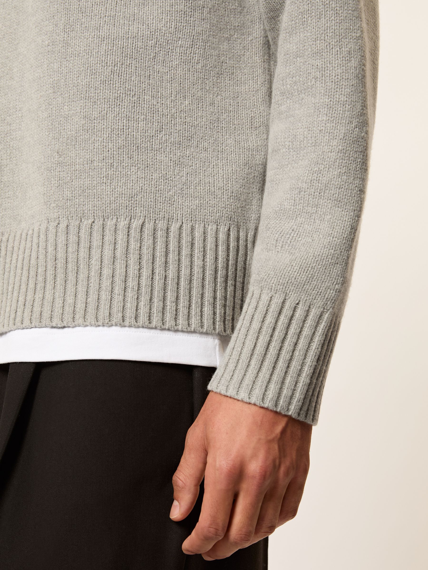 Monogram Embroidered Wool Jumper in Grey Melange - Image 6 of 7
