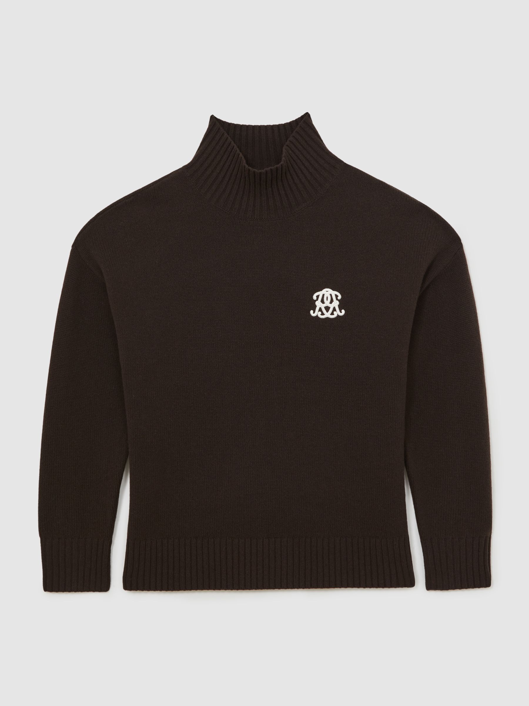 Monogram Wool Funnel-Neck Jumper in Dark Brown - Image 2 of 7