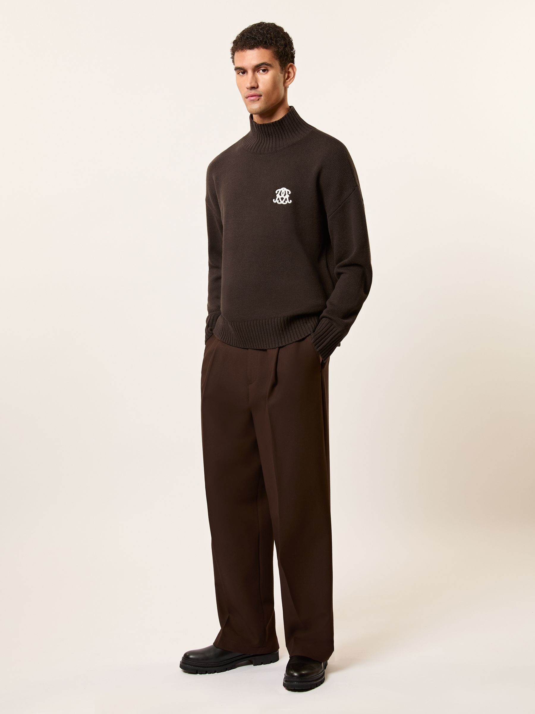 Monogram Wool Funnel-Neck Jumper in Dark Brown - Image 3 of 7