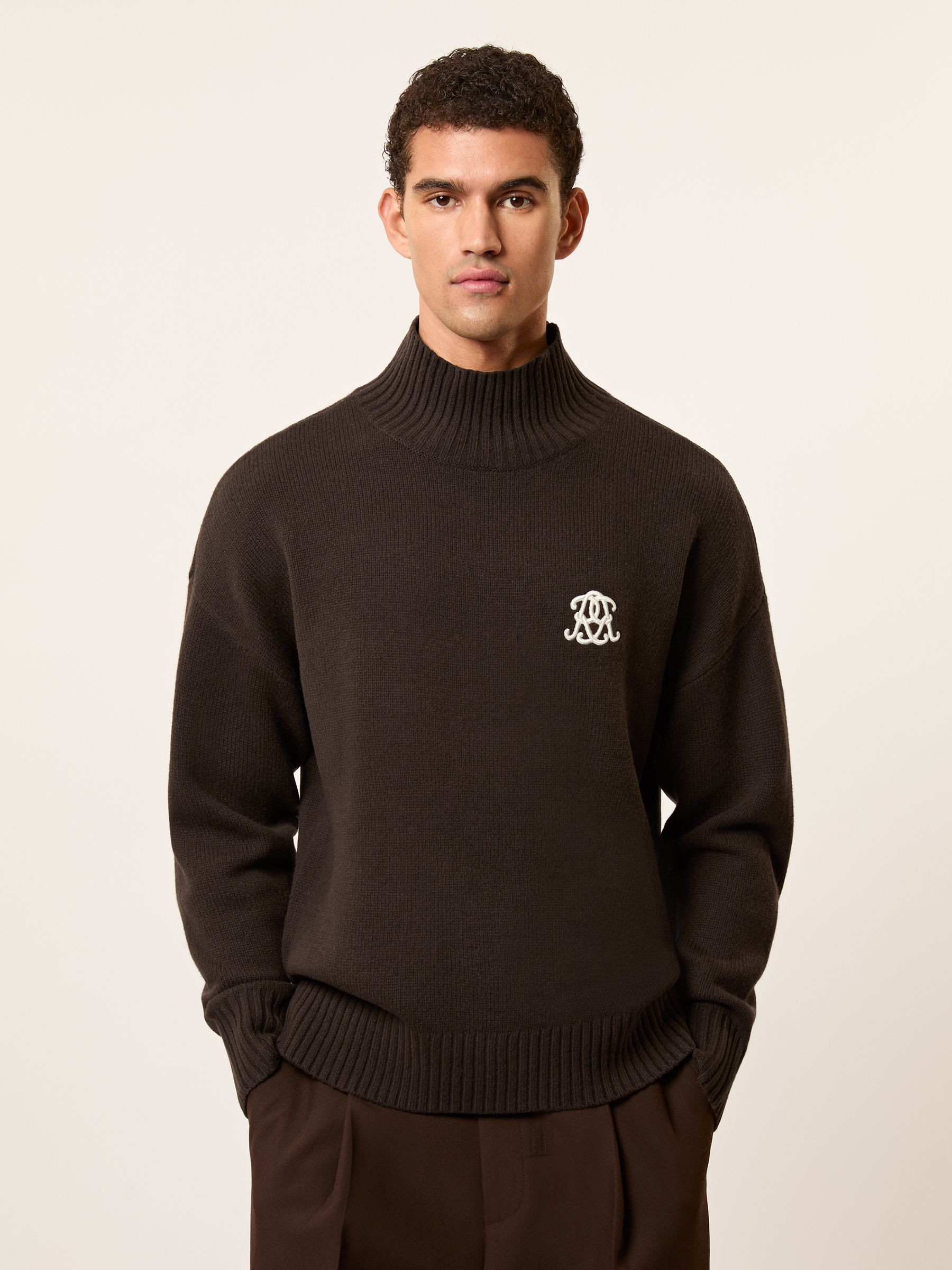 Monogram Wool Funnel-Neck Jumper in Dark Brown - Image 4 of 7
