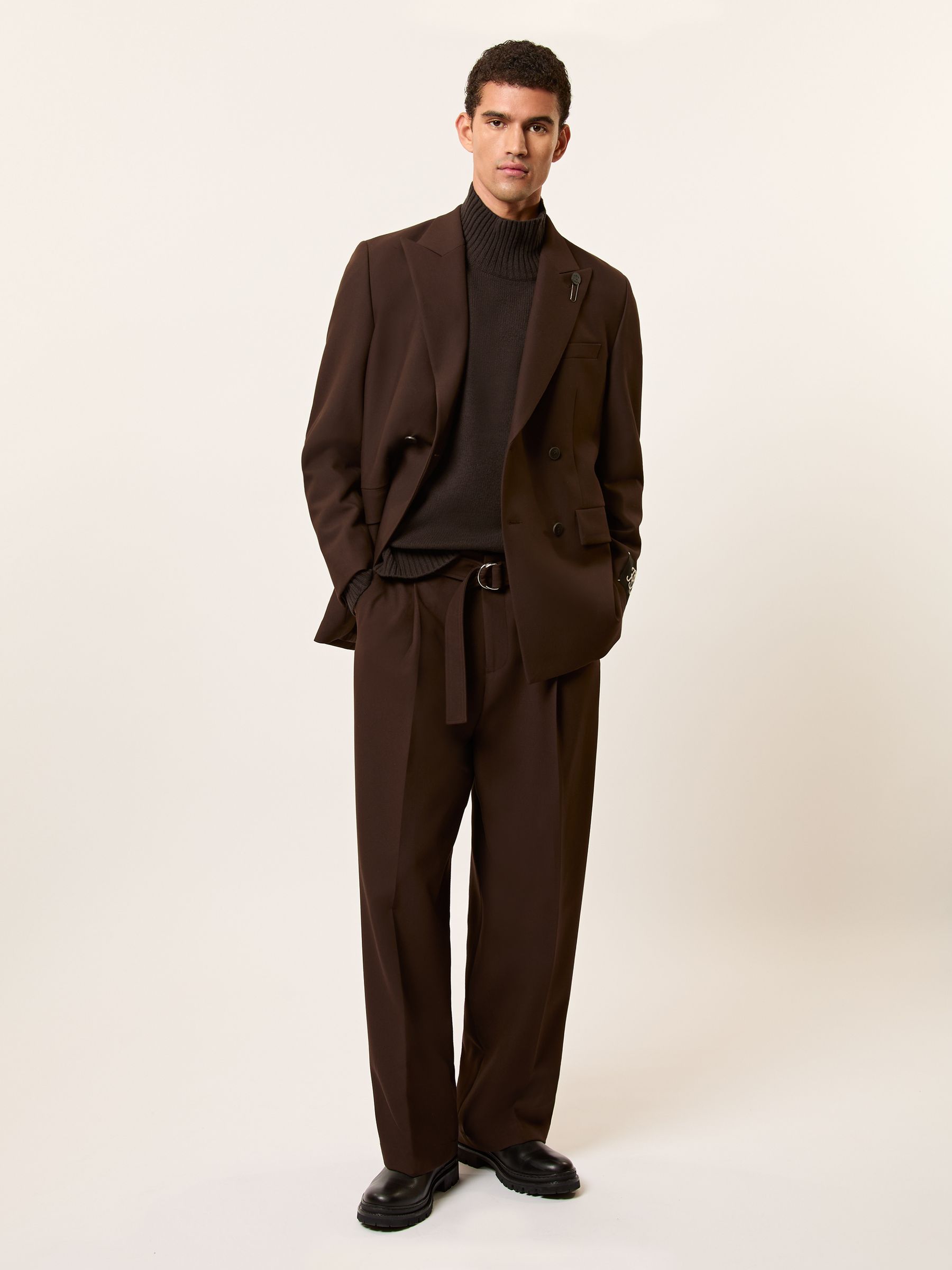 Monogram Wool Funnel-Neck Jumper in Dark Brown - Image 6 of 7