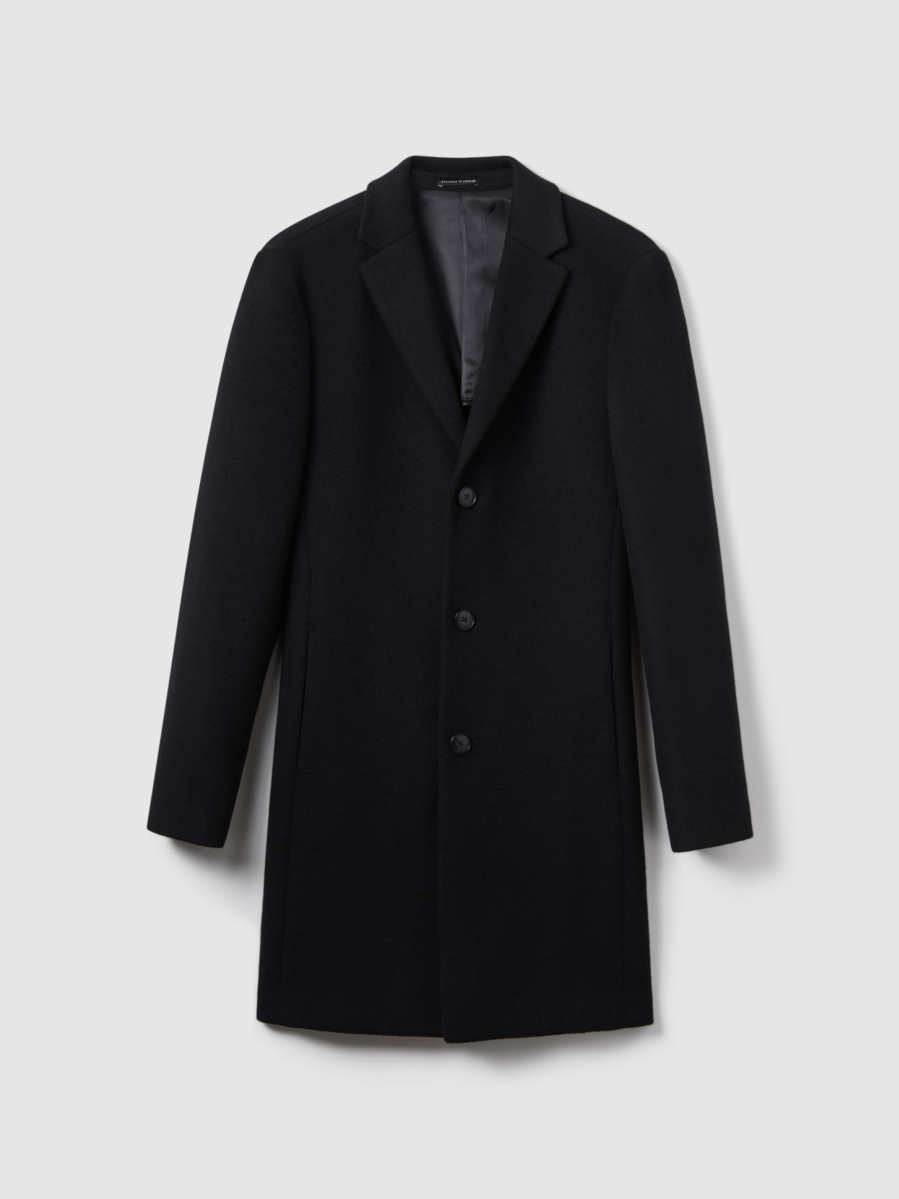 Wool-Blend Single-Breasted Overcoat in Black - Image 2 of 8