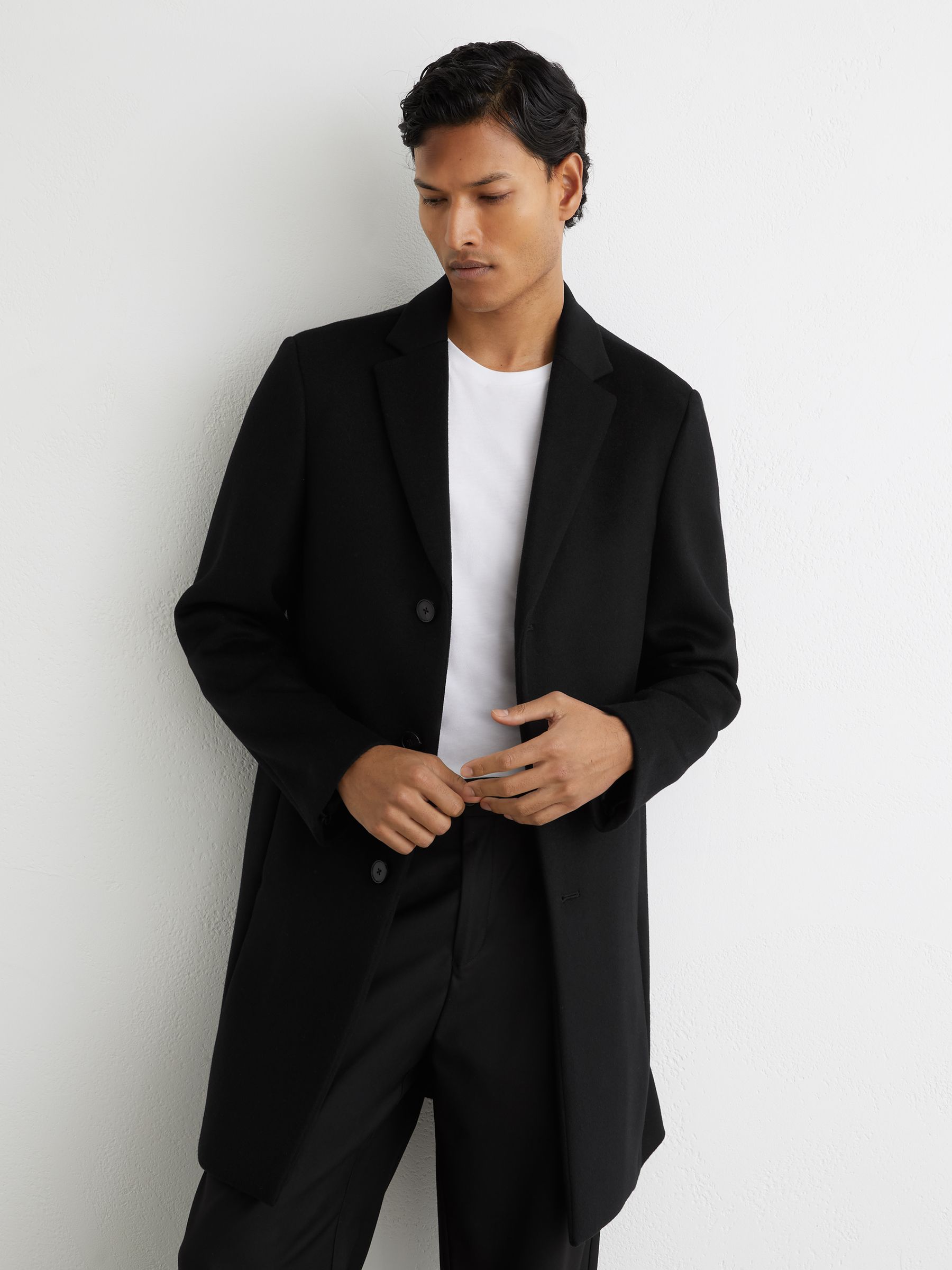 Reiss Wool-Blend Single-Breasted Overcoat in Black | REISS