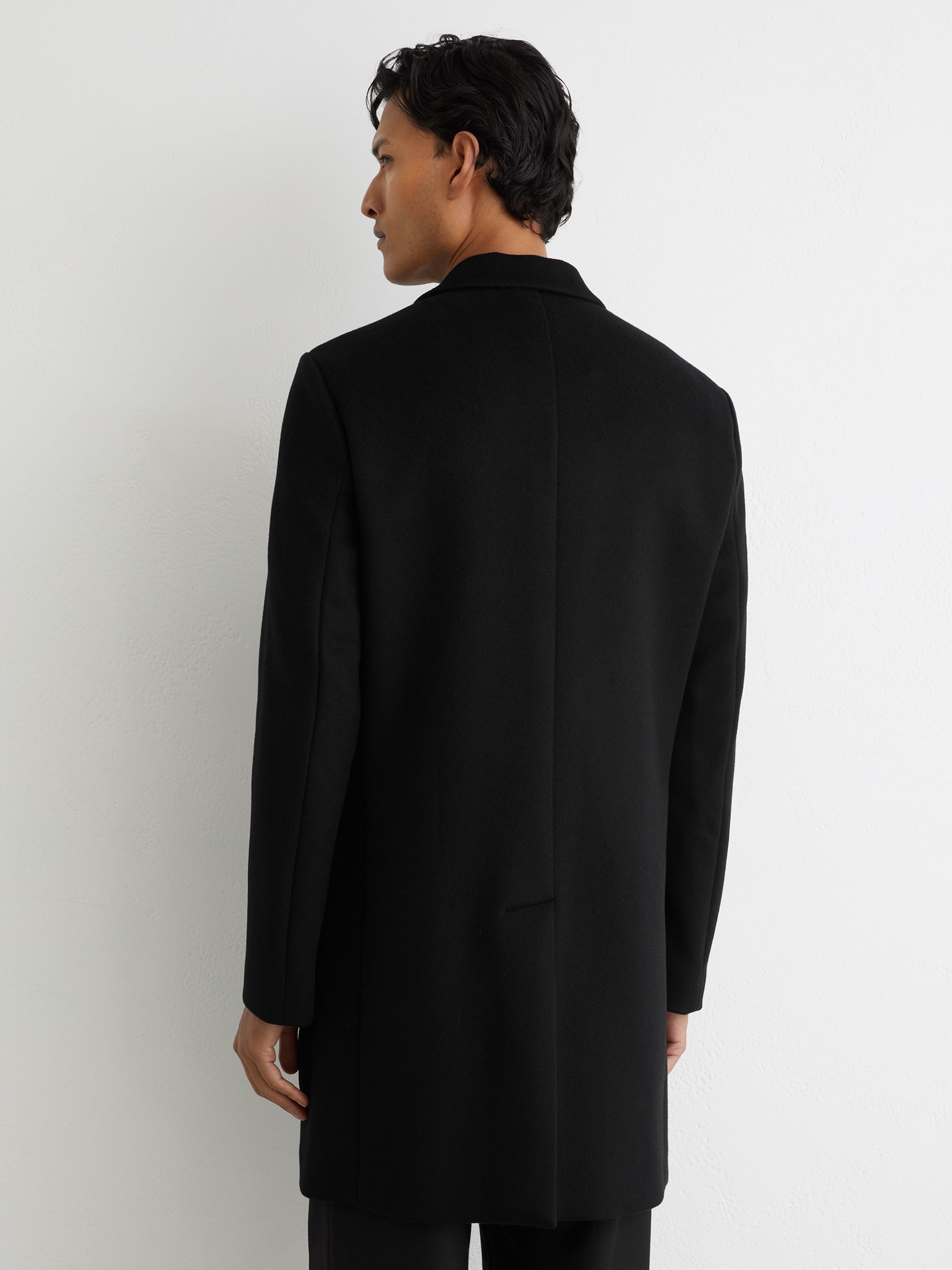 Reiss Wool-Blend Single-Breasted Overcoat in Black | REISS
