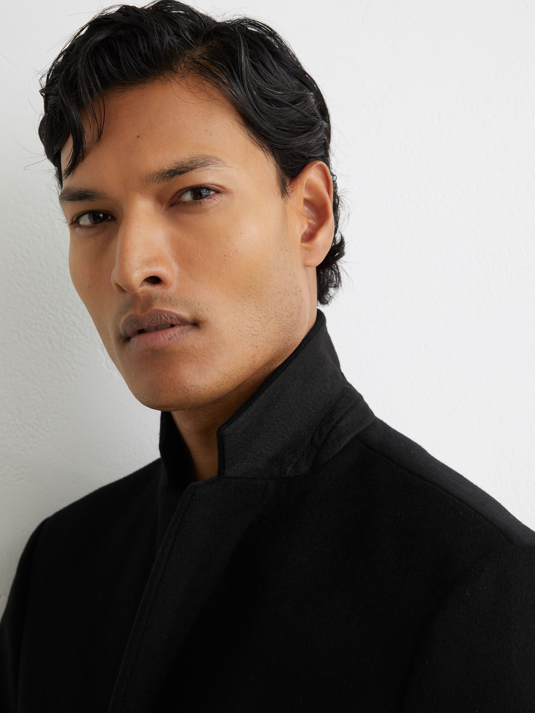 Wool-Blend Single-Breasted Overcoat in Black - image 4