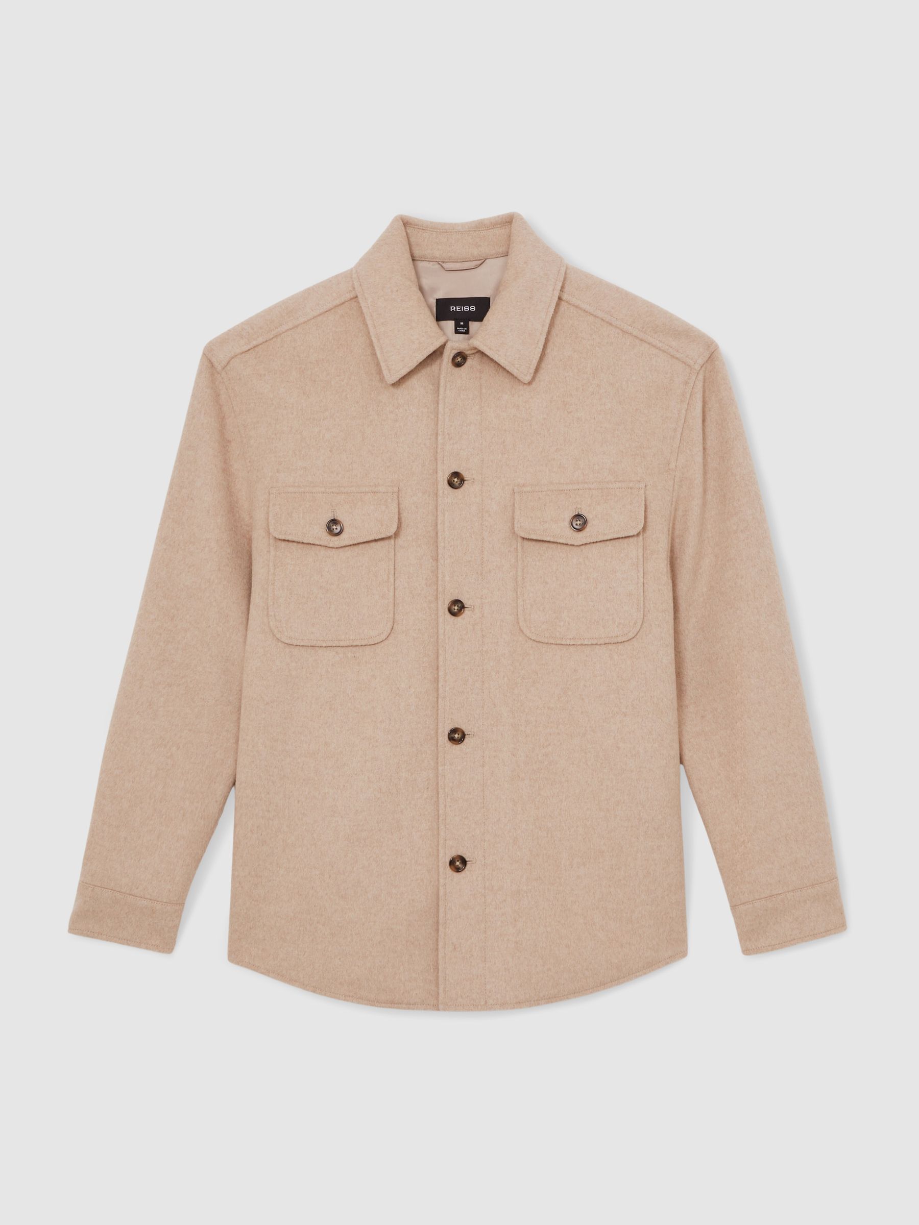 Wool-Blend Twin-Pocket Overshirt in Oatmeal Brown - Image 2 of 7