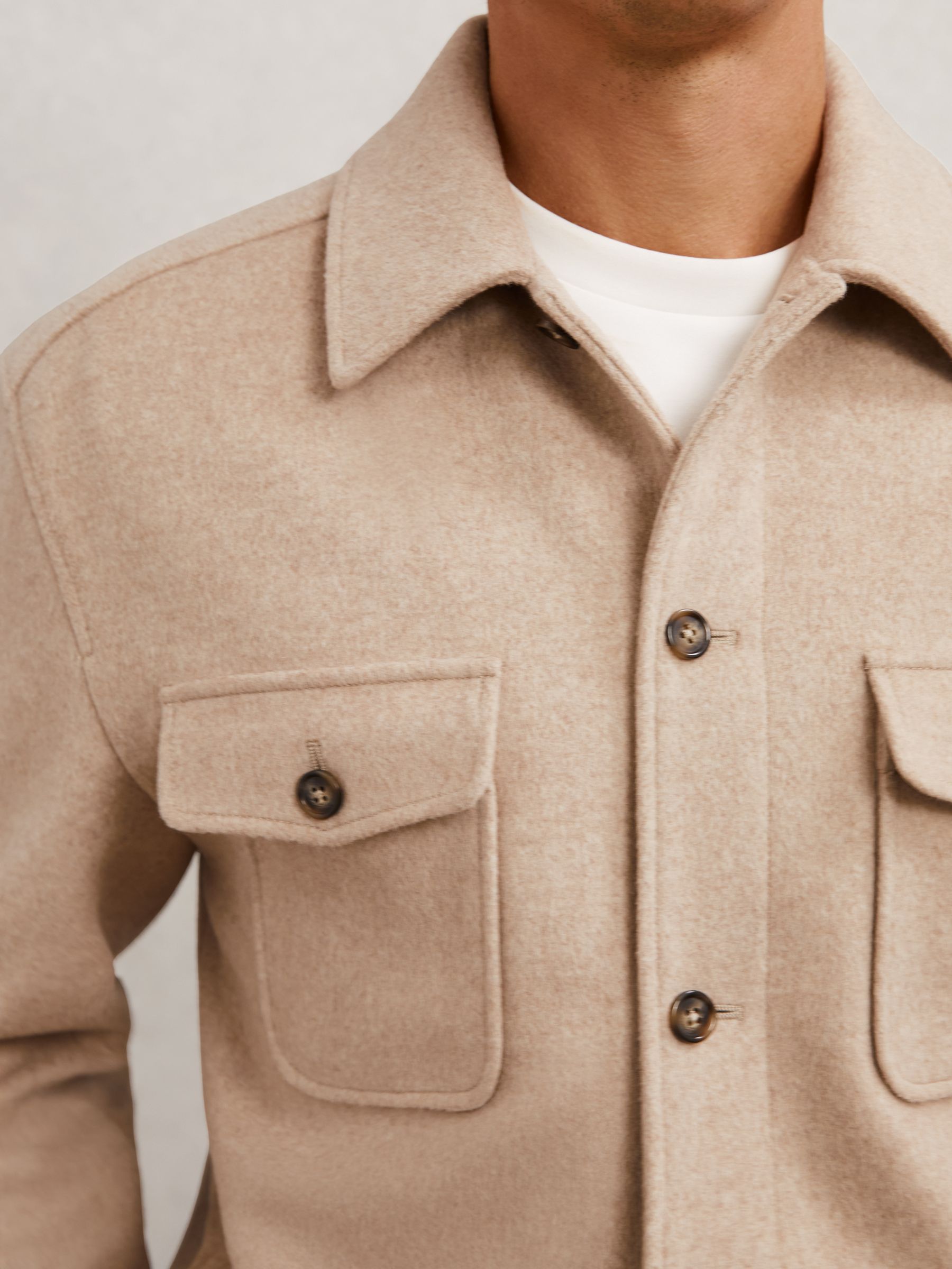 Wool-Blend Twin-Pocket Overshirt in Oatmeal Brown - Image 4 of 7