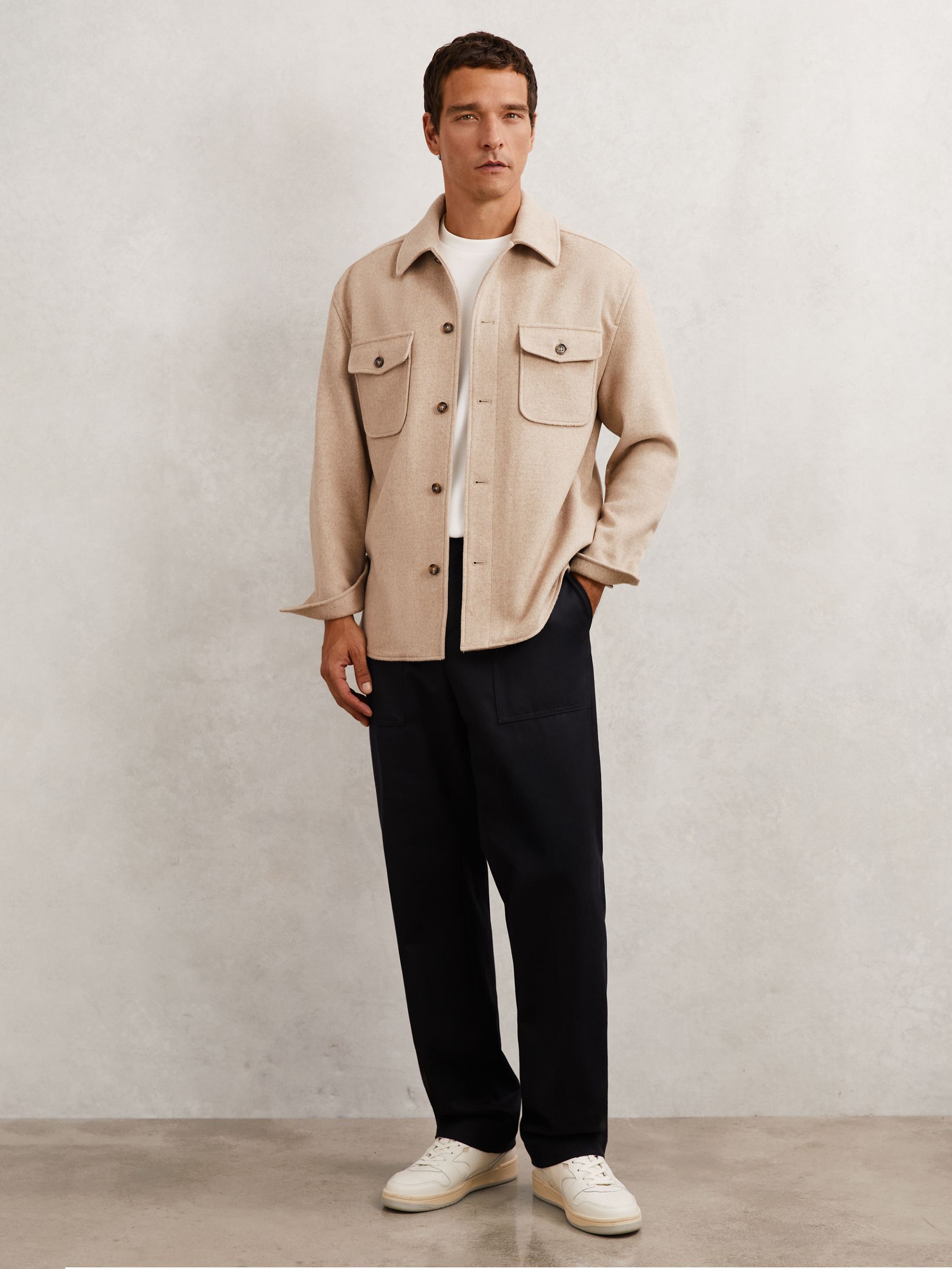 Wool-Blend Twin-Pocket Overshirt in Oatmeal Brown - image 5