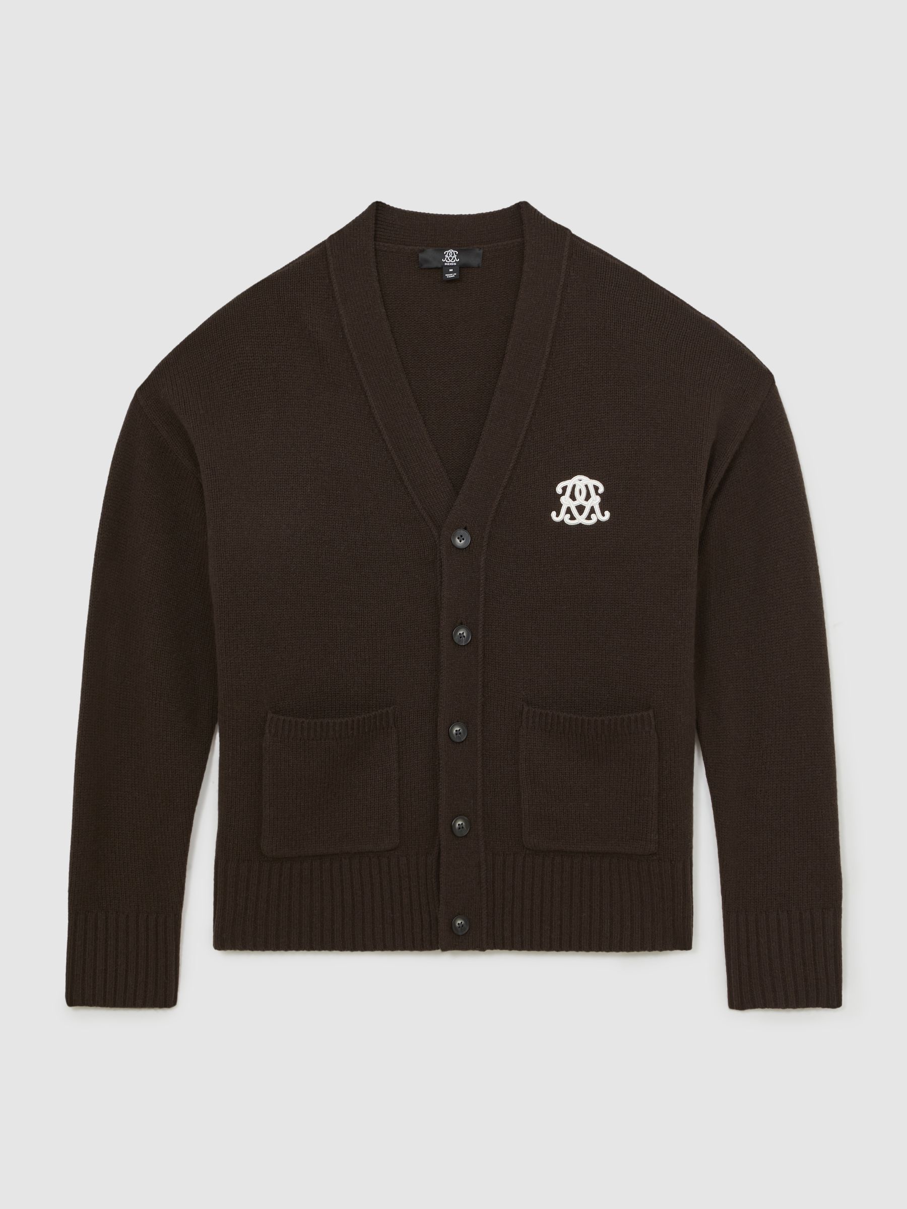 Monogram Embroidered Wool Cardigan in Brown - Image 2 of 7