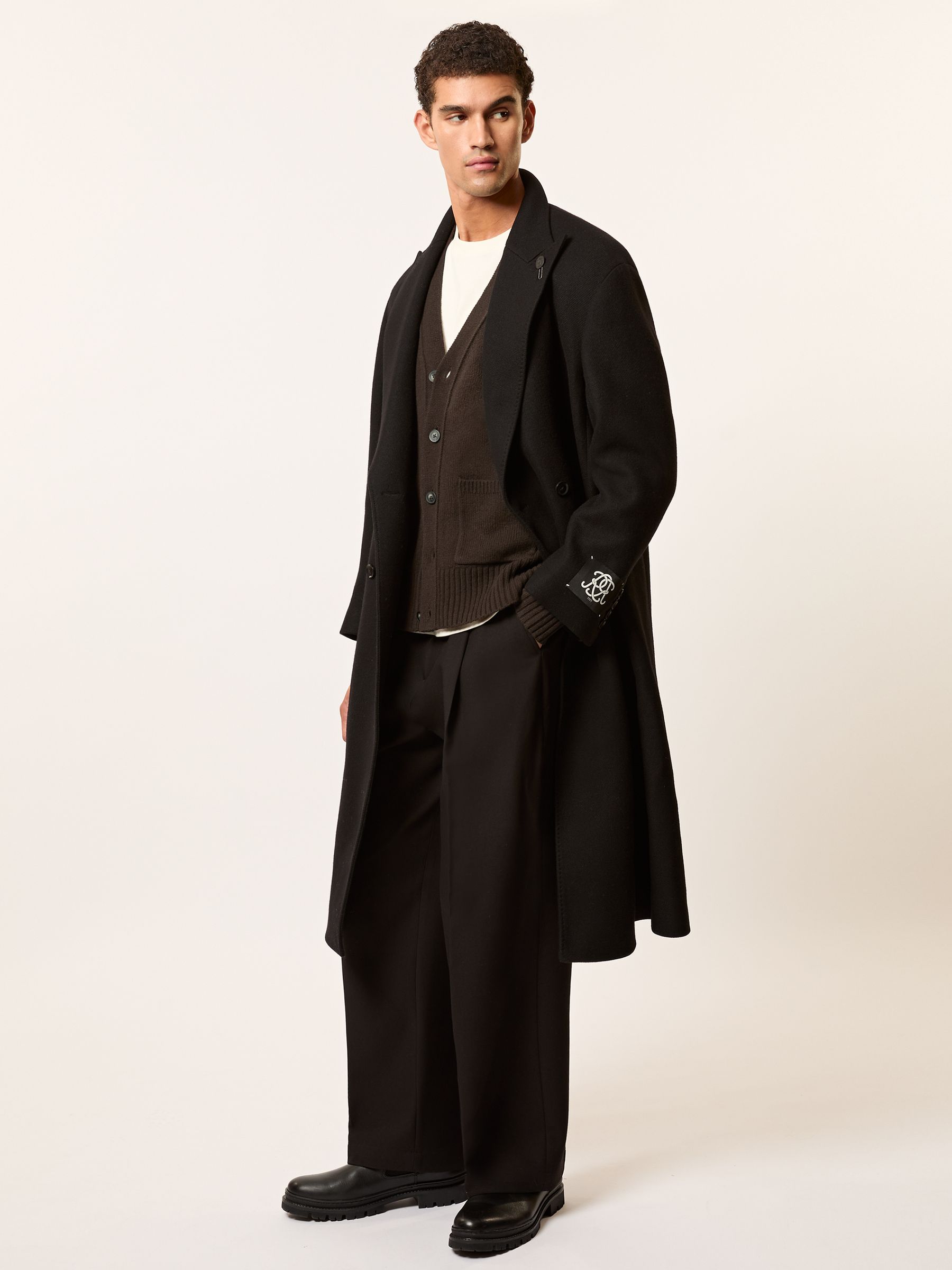 Monogram Embroidered Wool Cardigan in Brown - Image 5 of 7
