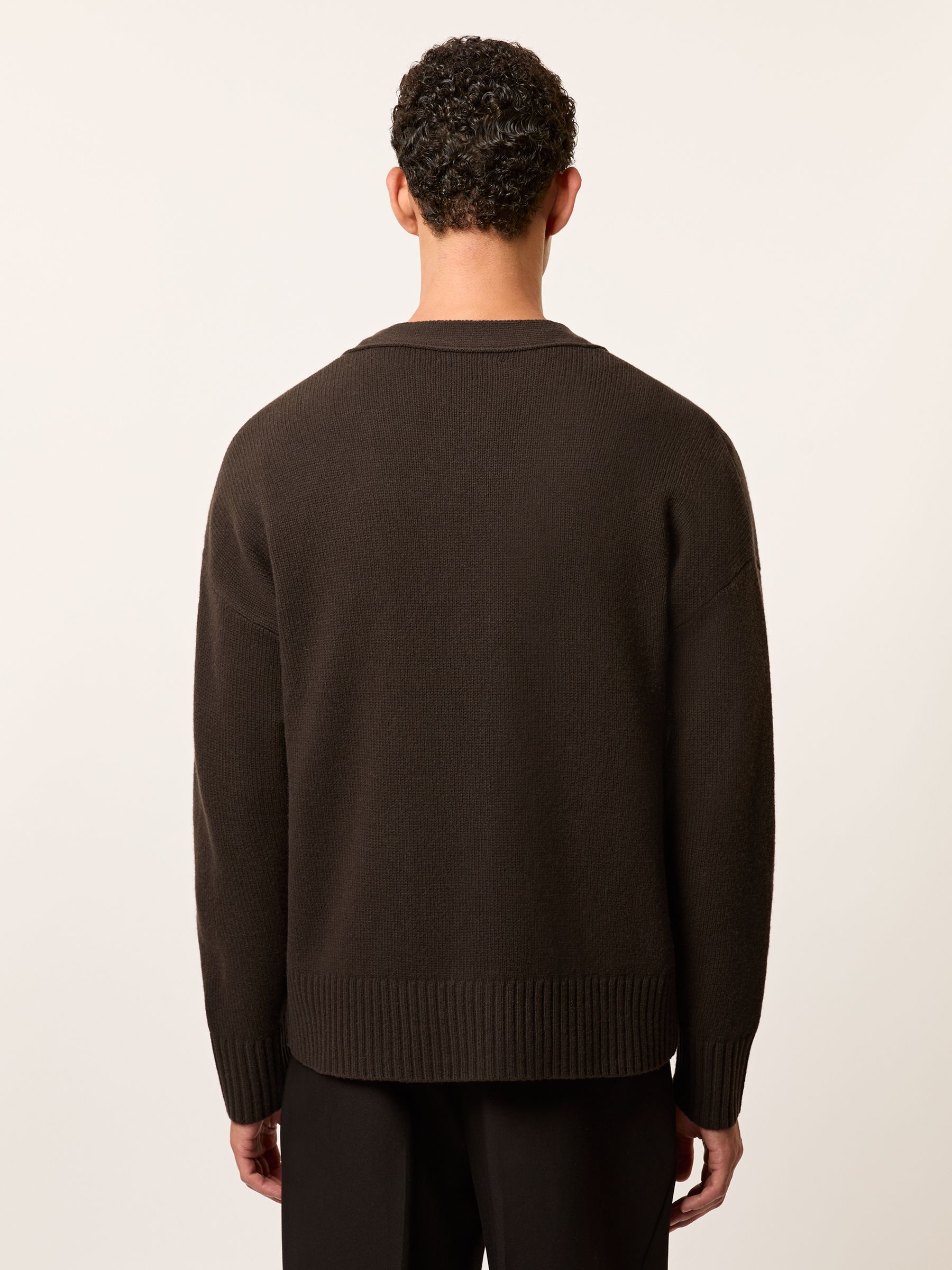 Monogram Embroidered Wool Cardigan in Brown - Image 6 of 7