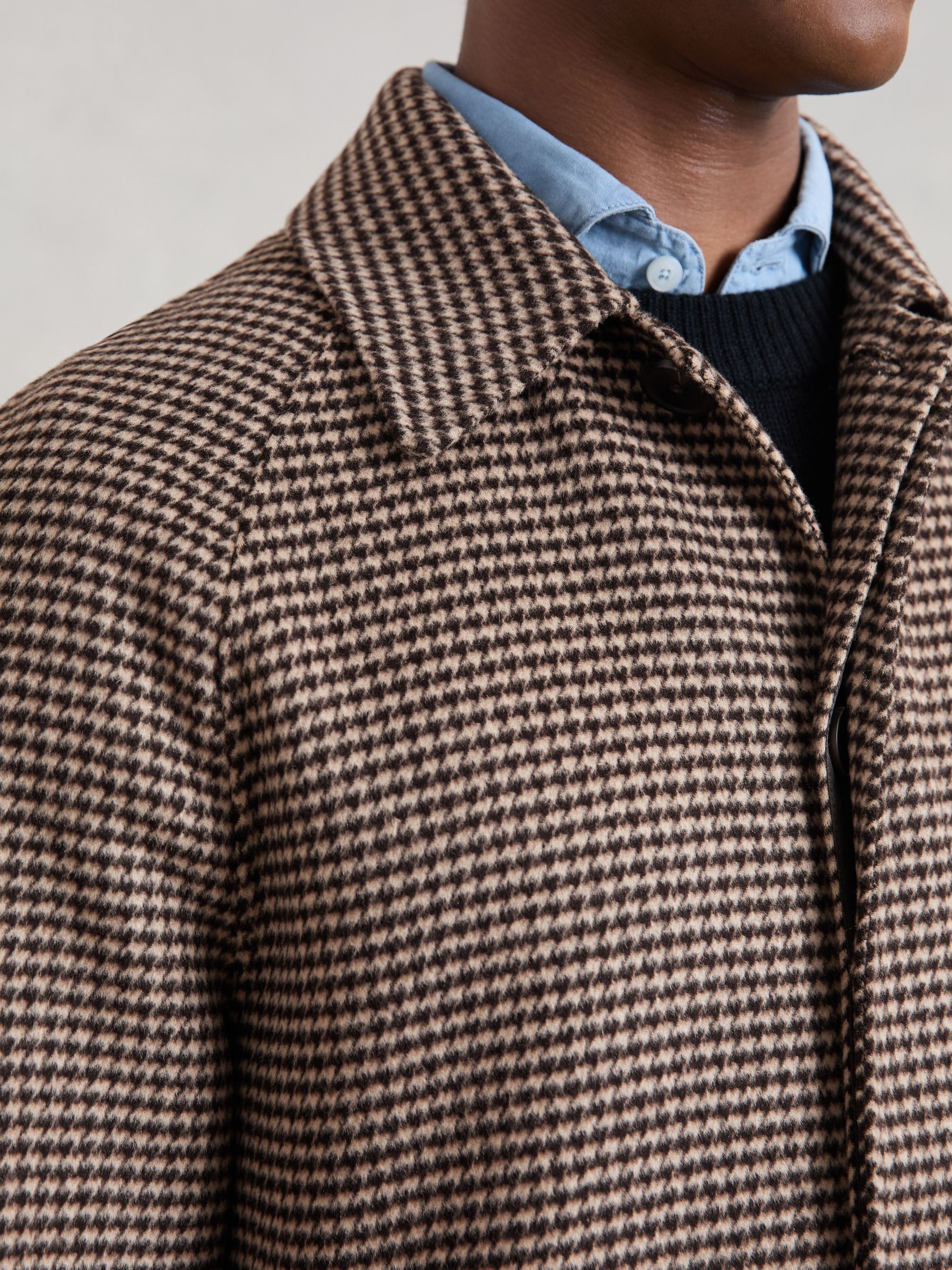 Wool-Blend Dogtooth-Check Overcoat in Brown - Image 4 of 6