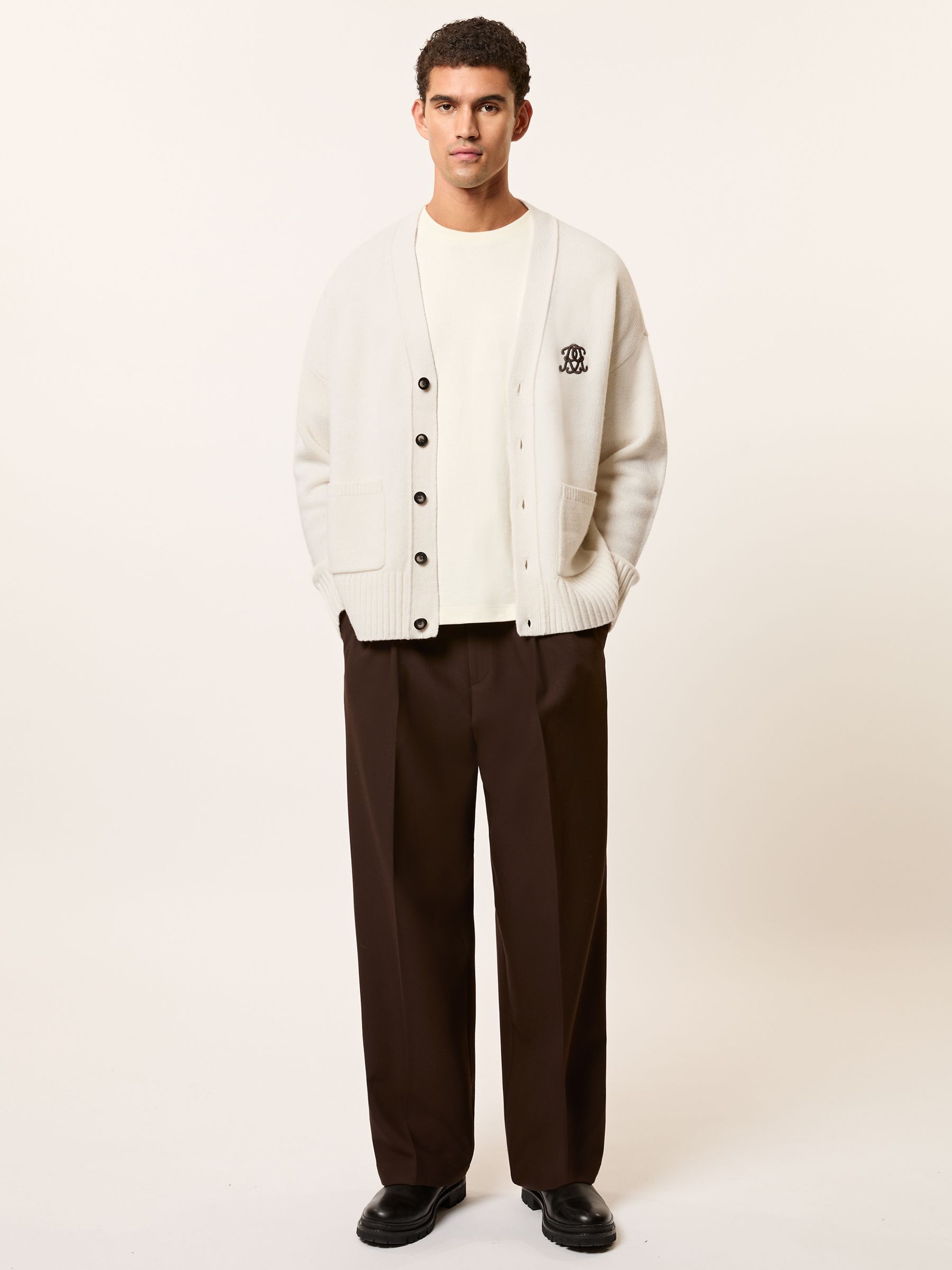 Monogram Embroidered Wool Cardigan in Off White - Image 4 of 6