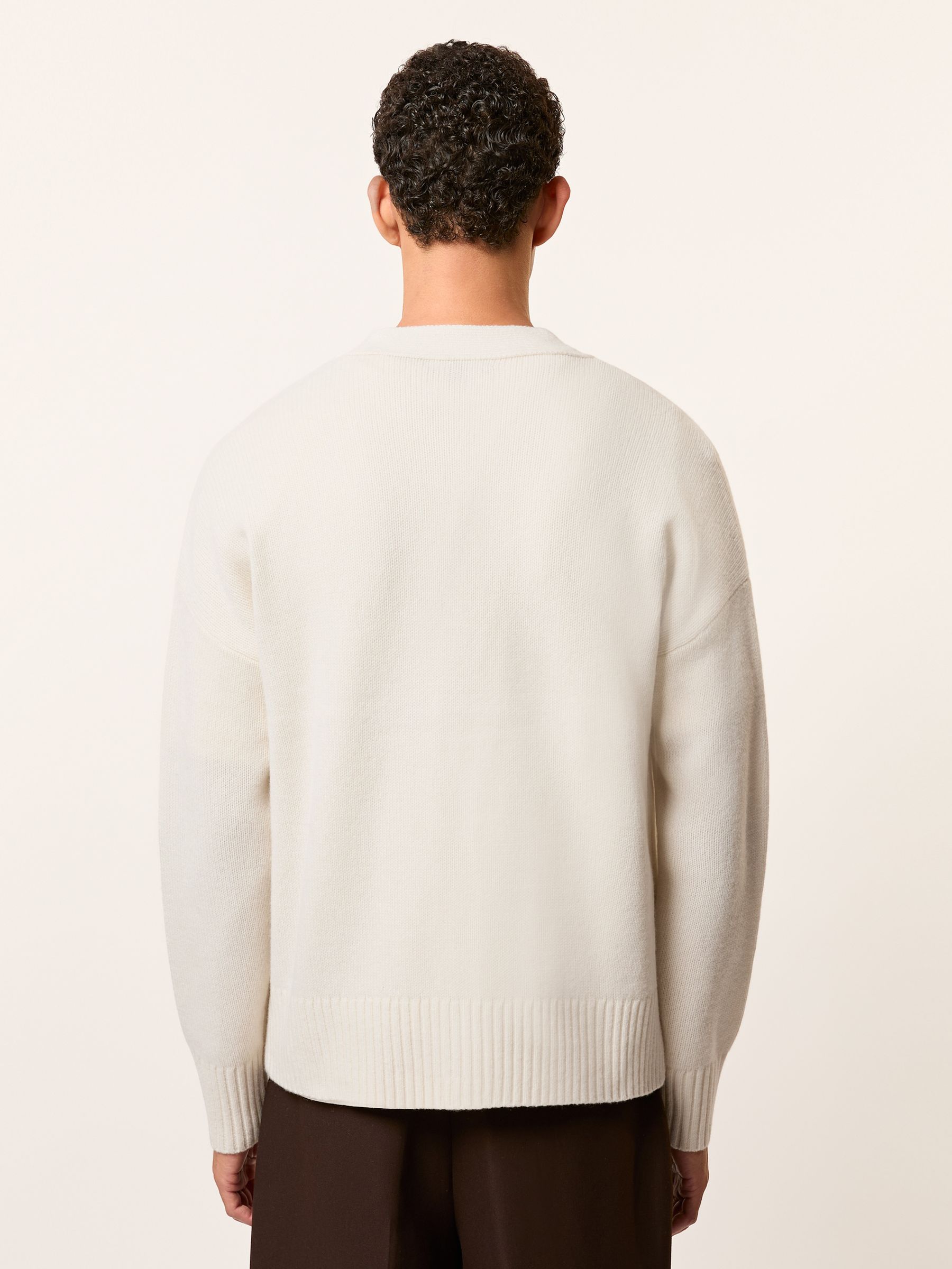 Monogram Embroidered Wool Cardigan in Off White - Image 5 of 6