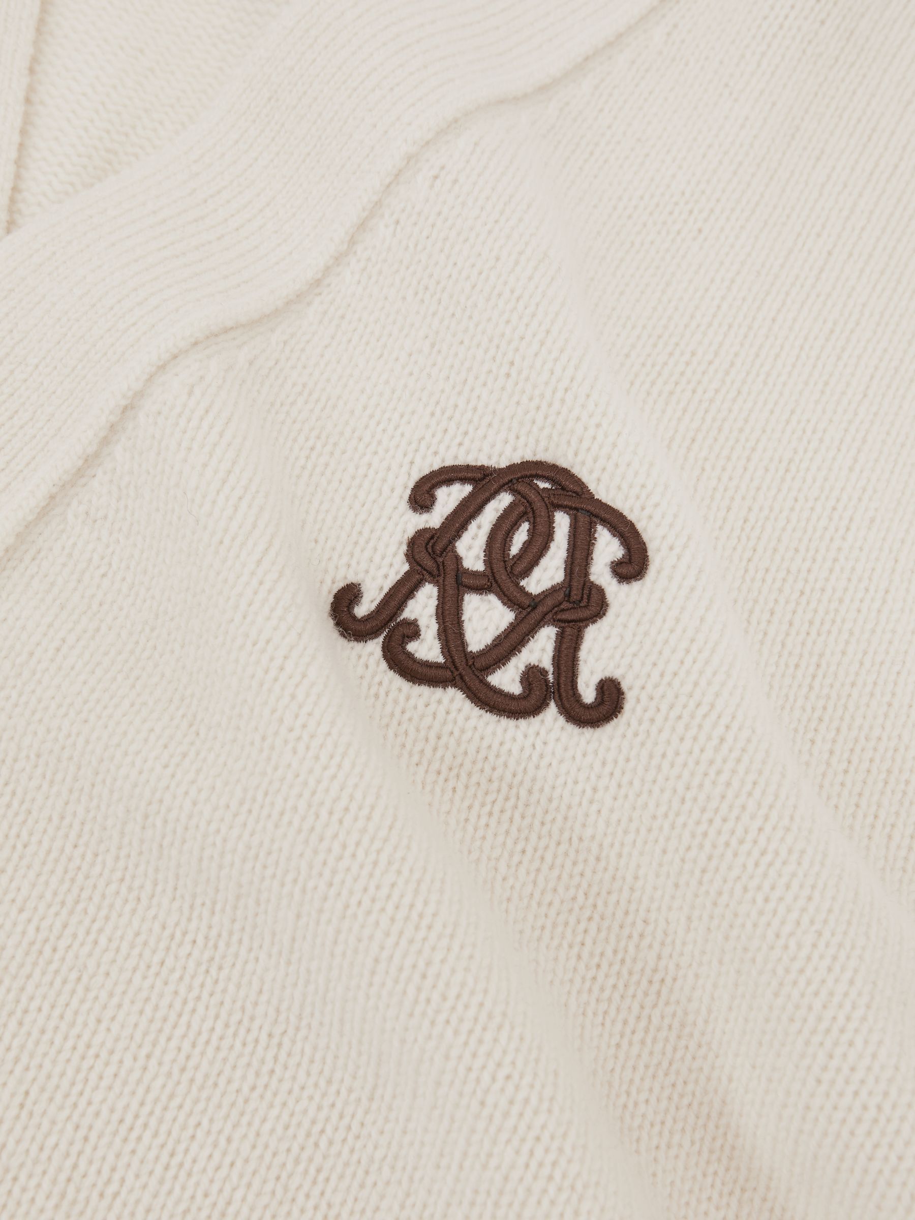 Monogram Embroidered Wool Cardigan in Off White - Image 6 of 6