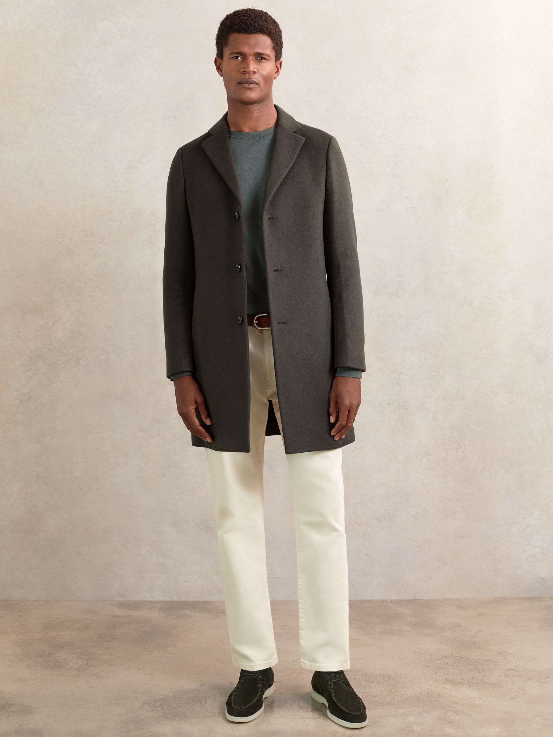 Wool-Blend Single-Breasted Overcoat in Dark Khaki Green - Image 1 of 6