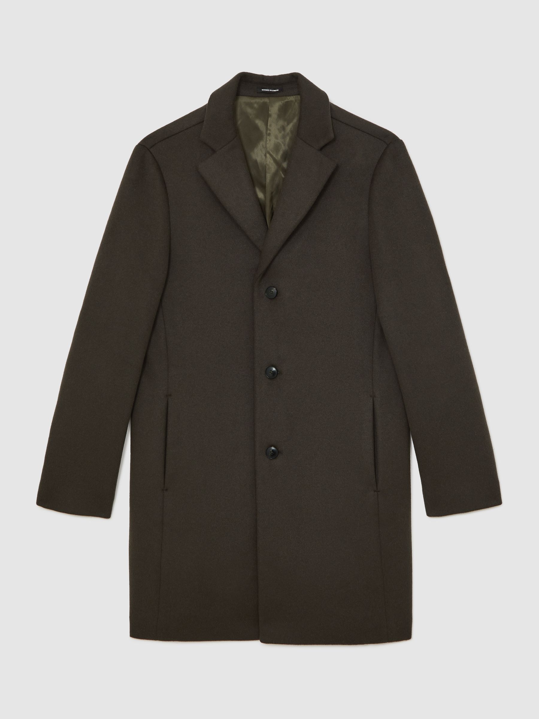Wool-Blend Single-Breasted Overcoat in Dark Khaki Green - Image 2 of 6